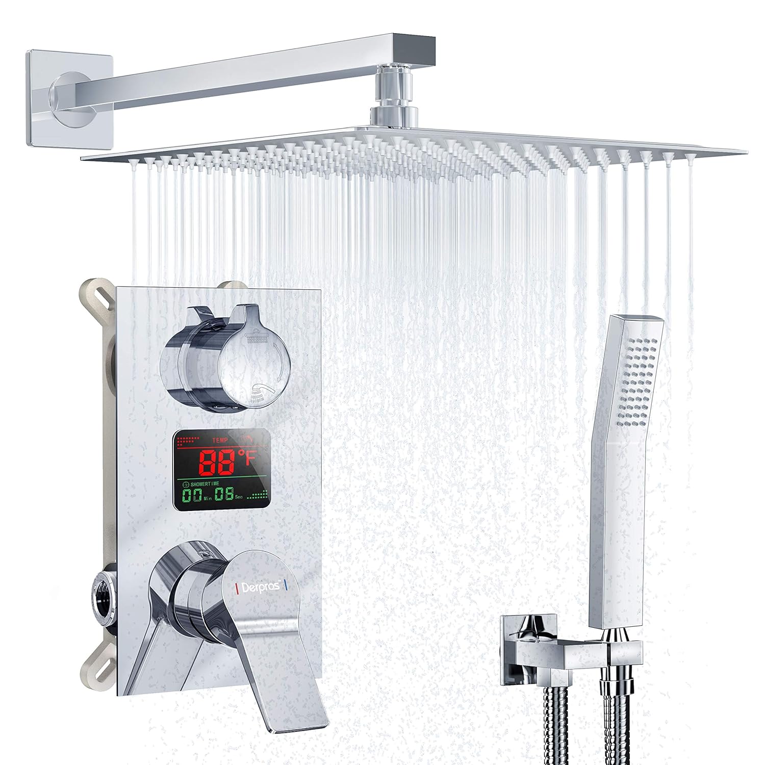 Derpras Luxury Shower Faucet Set with Temperature Display, Bathroom