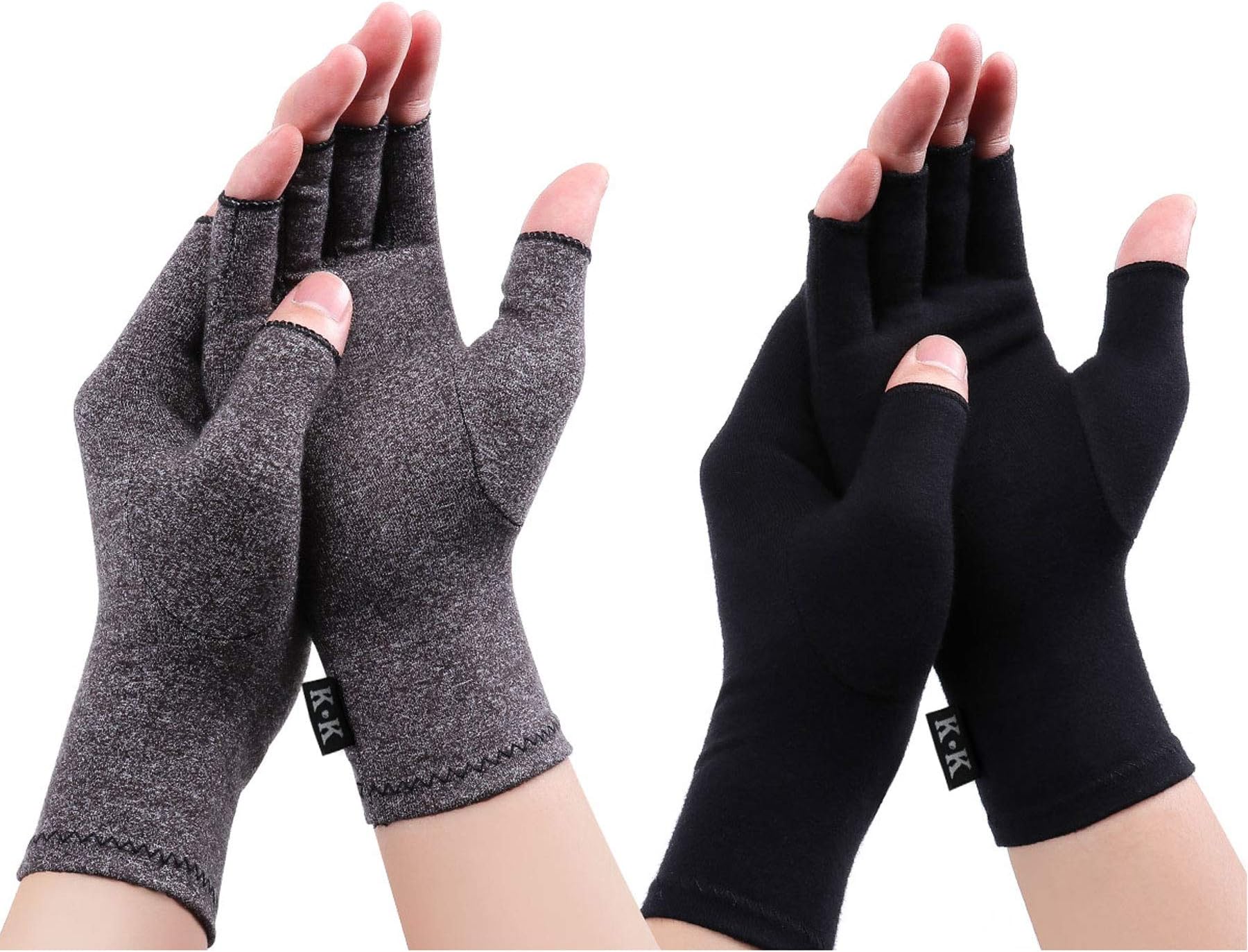 DigitekAthritis Gloves - 2 Pair Compression Rheumatoid Gloves Fingerless For Pain Relief Hand Glove Rehabilitation Relieve Pain, M, Black+grey