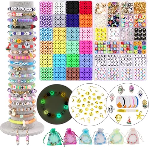 Vista 15 de JQEEYGV Kit de fabricación de pulseras de 3 cajas – Kit de 11000 cuentas de arcilla – 48 cuentas de colores de moda para pulseras de amistad – 48