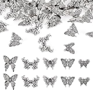Sparkeads 50 Pcs Butterfly Spacer Beads Tibetan Style Insect Beads Flying Animal Metal Bead Charms for Jewelry Bracelet Women Anklet Key Chain Craft Accessory