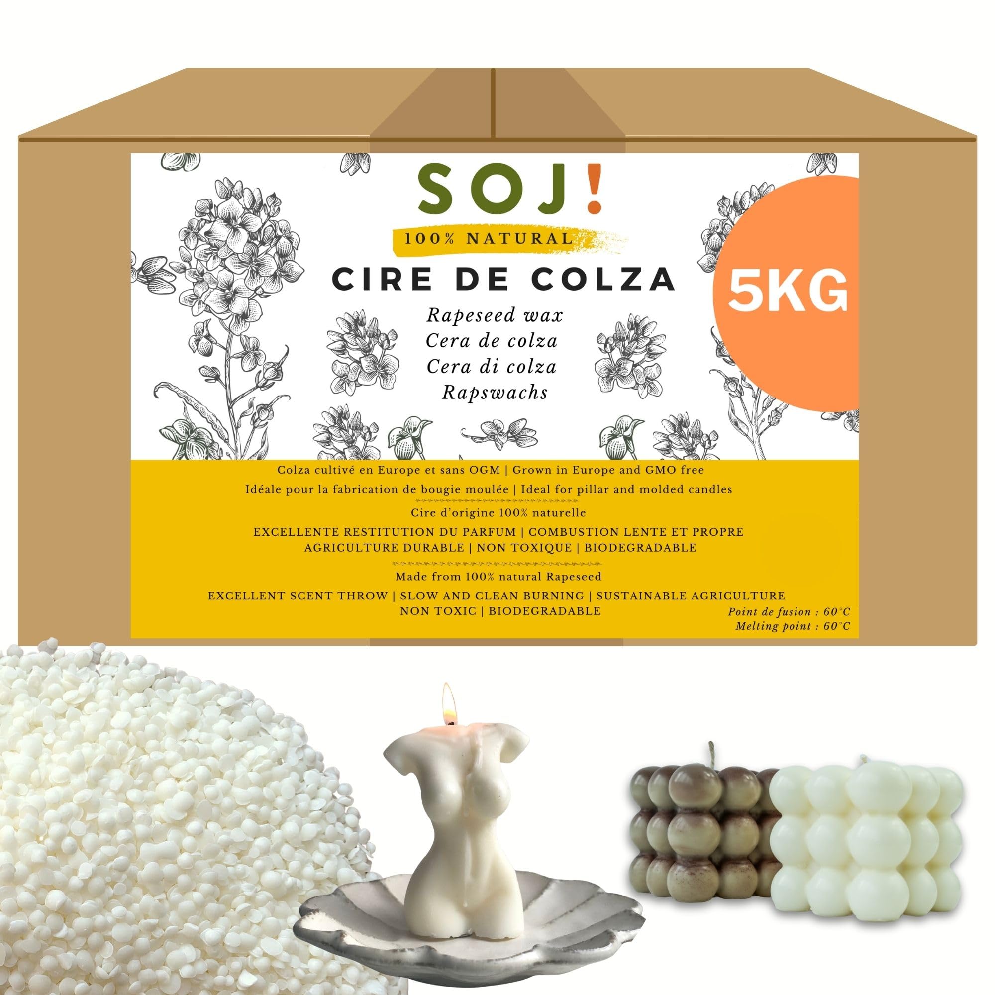 Cire de Colza sans OGM pour la fabrication de bougies moulées, cire à bougie (5KG)