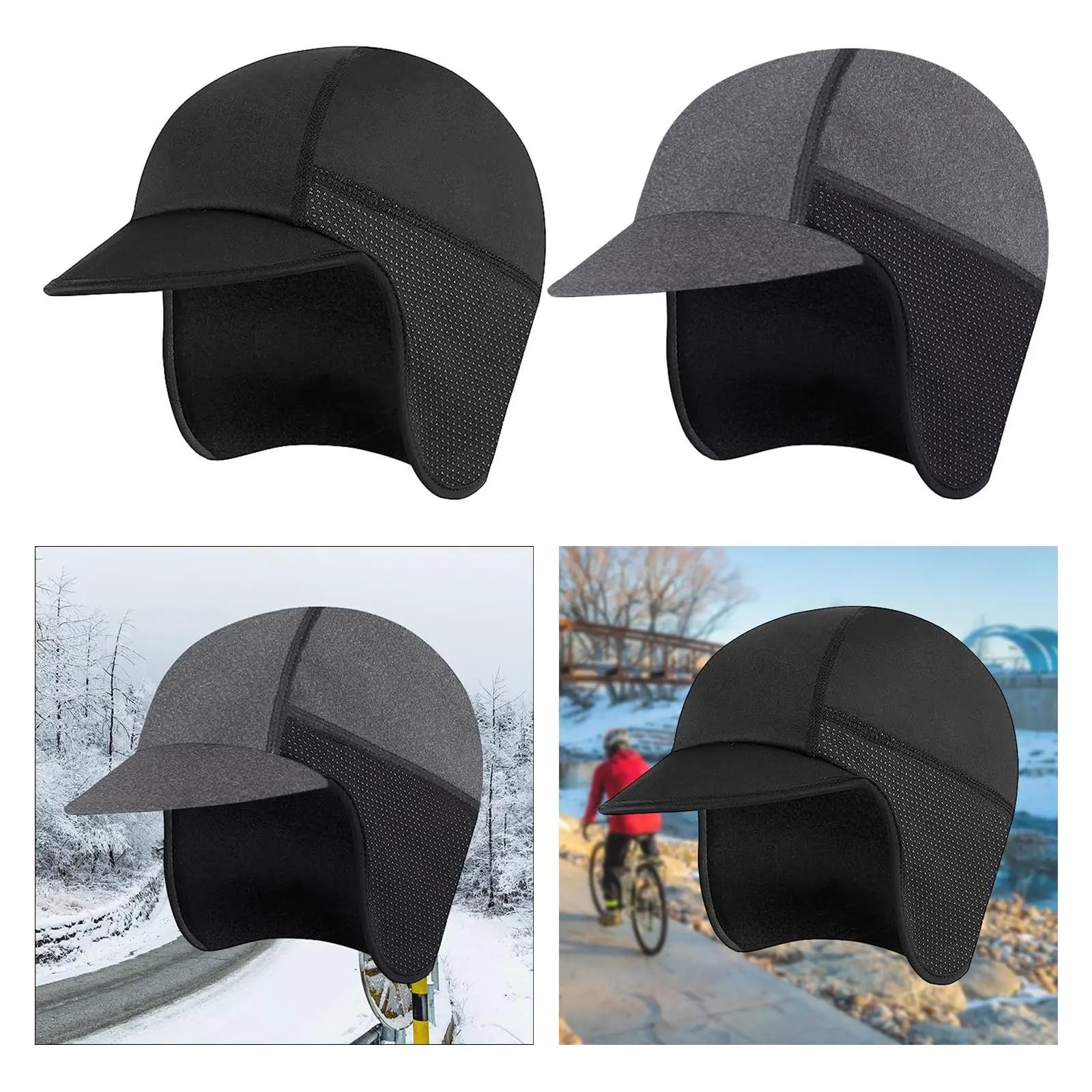 2 pezzi cappello da ciclismo protezioni for le orecchie calde assorbenti del sudore fodera antivento traspirante for l'esercizio fisico escursionismo sci campeggio freddo per Ciclismo(Black)