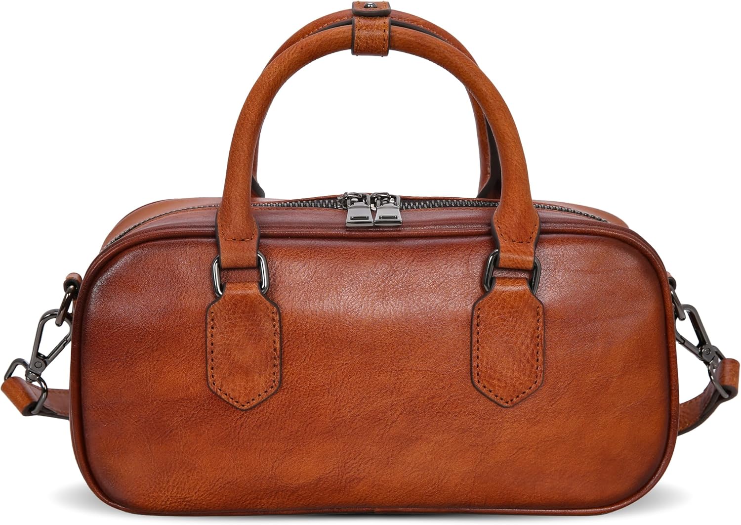 HESHE Genuine Leather Crossbody Bags for Women, Top Handle Purses Barrel Satchel Handbags with Adjustable Shoulder Strap - Image 9