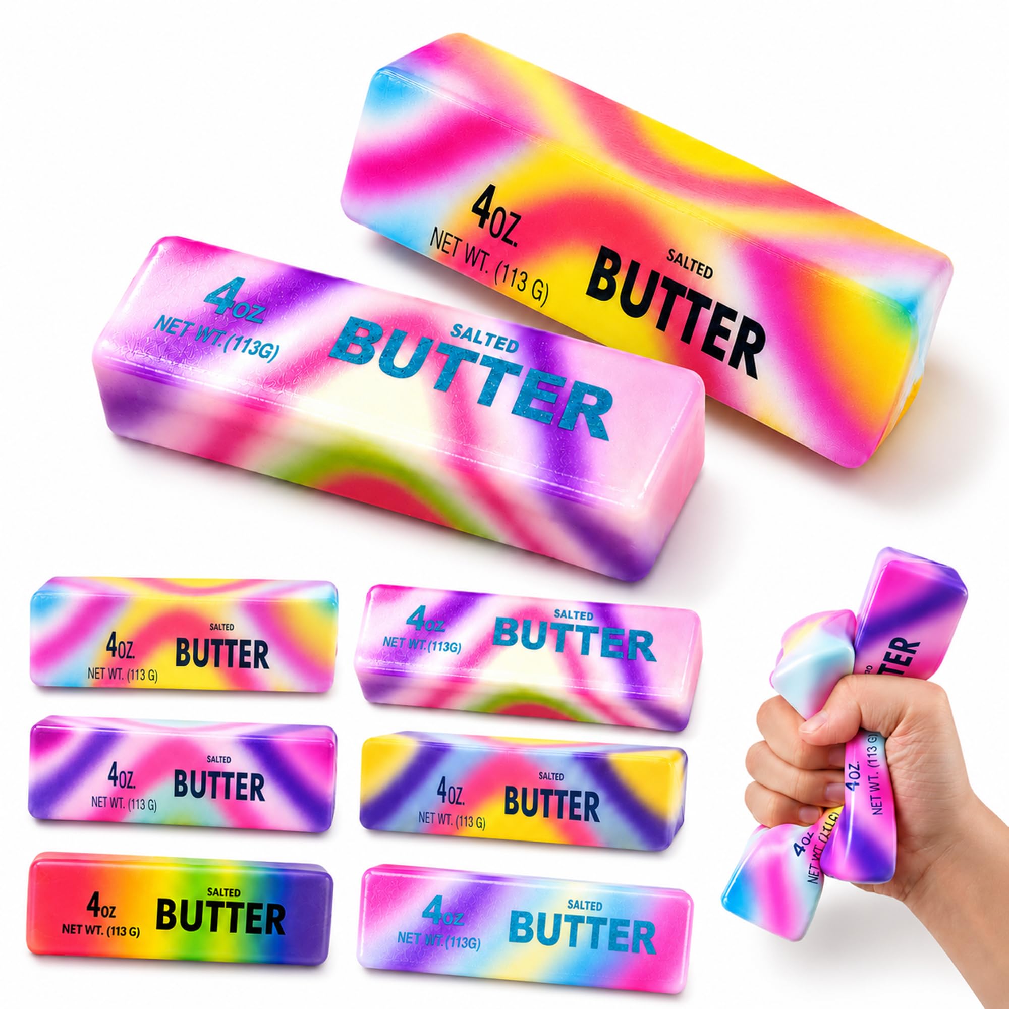Butter Squishy, Rainbow Butter Squishy 2PCS, Rainbow Stick Stress Balls, Slow Rising Fidget Sensory Squeeze Toys, Viral Anxiety Relief Gift for Kids Adults(Random Color)