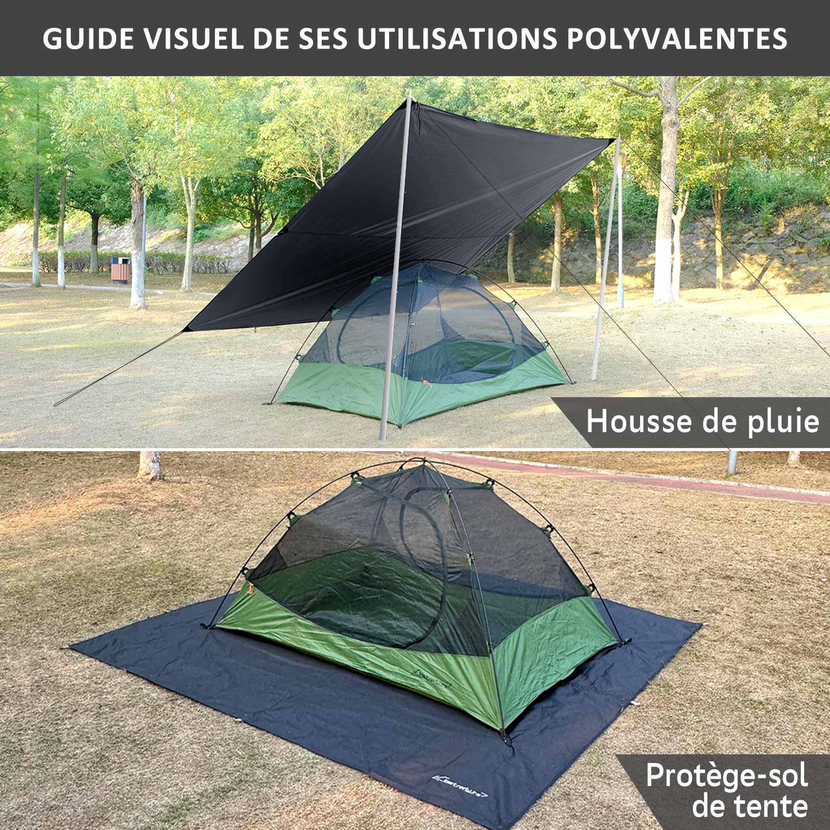 Clostnature Bâche de Camping Imperméable – 293 x 305 CM Bâche de Tente Anti-Pluie, Bâche de Hamac Robuste, Auvent de Camping Léger pour Extérieur, Randonnée, Pare-Soleil, Pluie, Neige