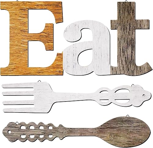 Miniatura 8 de Juego de letreros EAT tenedor y cuchara decoración de pared de madera rústica bonitas letras para comer para cocina y hogar letras decorativas de