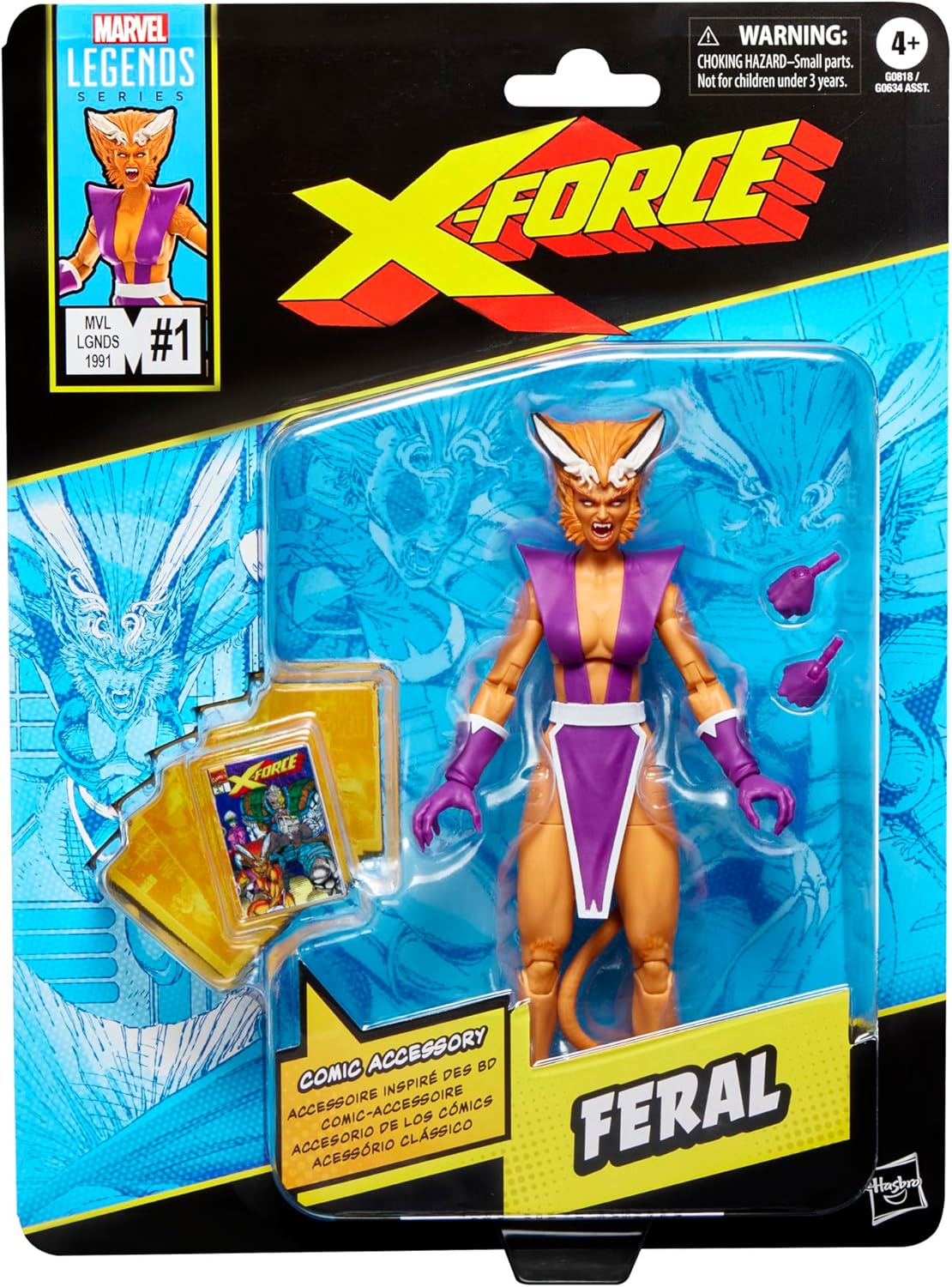 Marvel Legends Series Feral, X-Force #1 (1991) and X-Men Comics-Inspired Collectible 6-Inch Scale Action Figure with Character-Sized Comic Accessory