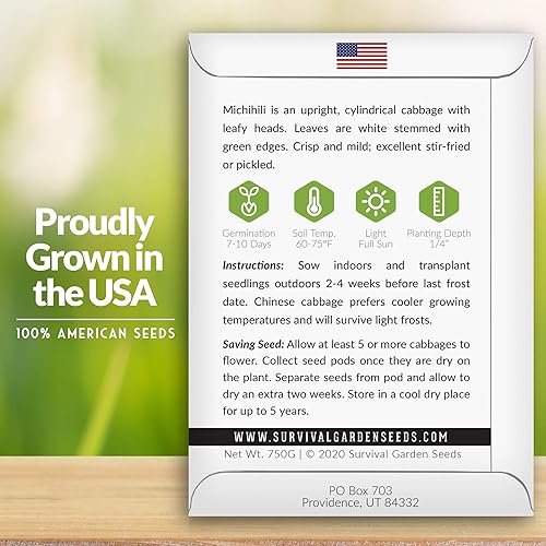 Miniatura 2 de Survival Garden Seeds - Semilla de col Michihili NapaNappa para plantar - 2 paquetes con instrucciones para plantar verduras Brassica en el huerto