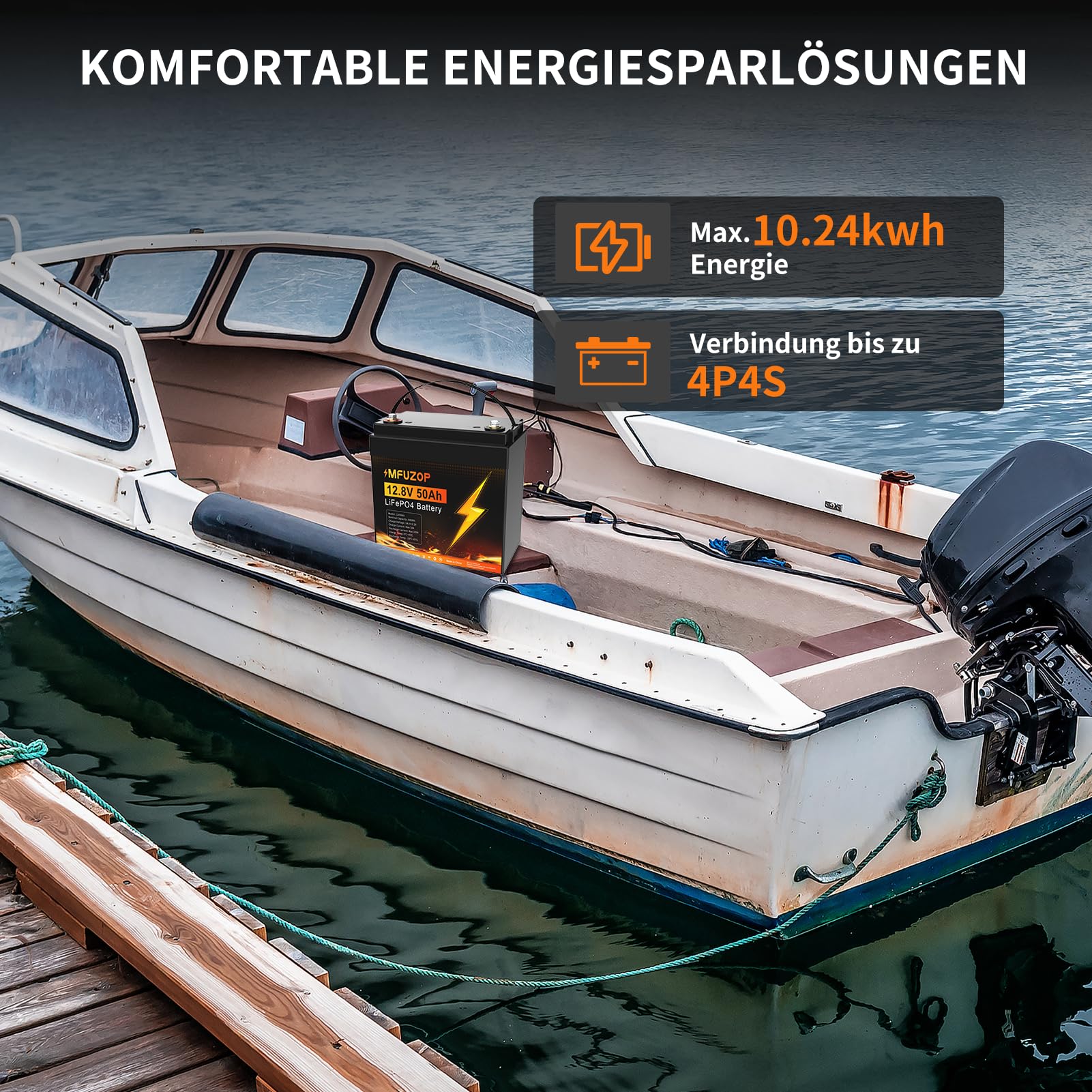 Batteria LiFePO4 12V 50Ah, BMS 50A, Potenza Massima 640W, 15000 Cicli Profondi, Batteria al Litio per Motore Elettrico, Caravan, Camper, Marina, Impianto Solare, Ecoscandaglio