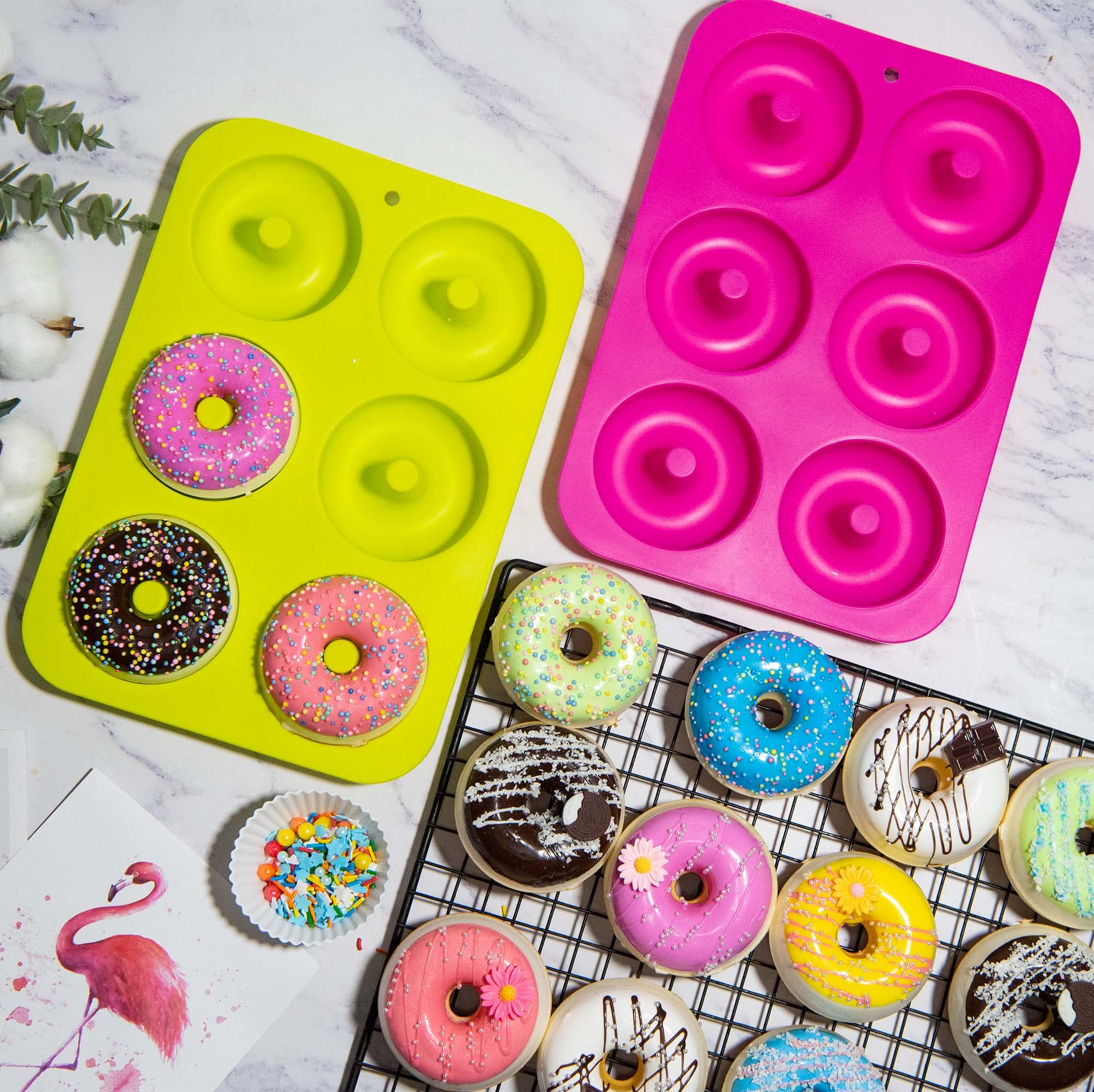 12 Moules Donuts Cupcakes Silicone Réutilisables - 4 Couleurs Alimentaires Pour Pâtisserie