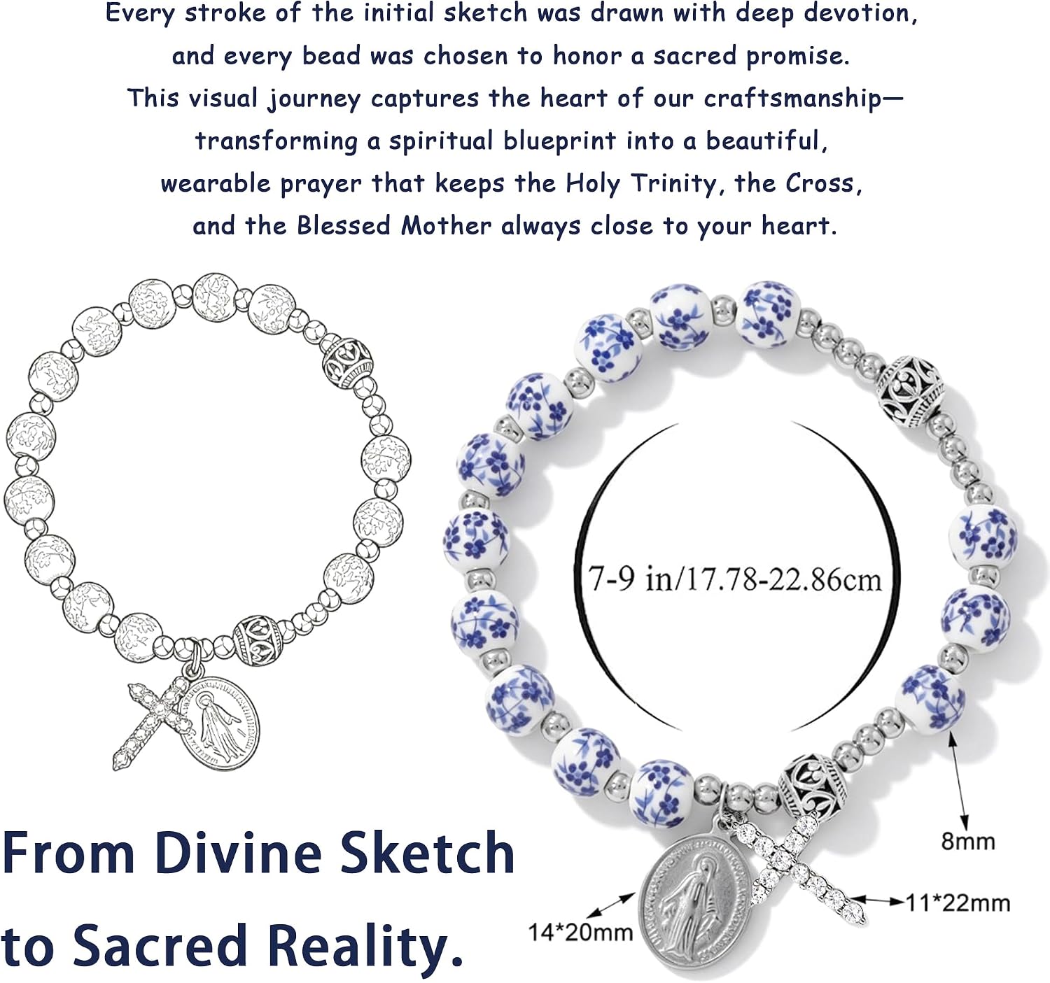 PARTNER Catholic Rosary Bracelet with Virgin Mary & Cross, Floral Ceramic Tenner Rosary Bracelet for Prayer, Faith & Protection, Christian Religious Jewelry Gift