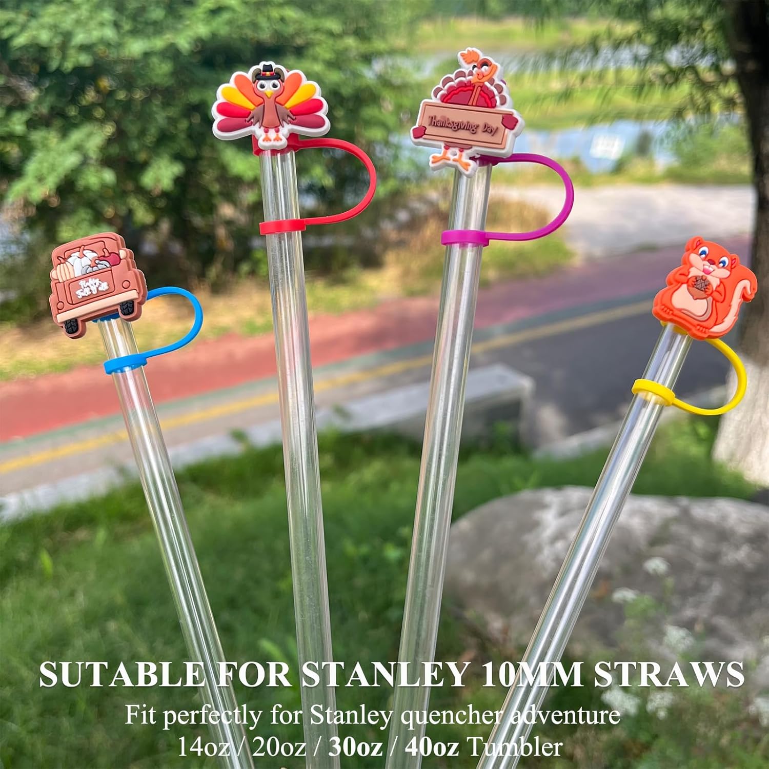 Thanksgiving Day Straw Covers, Amreich Fall Straw Toppers Compatible with Stanley 30&40 oz Tumblers with Handle, Dust-Proof Turkey Stanley Cup Accessories - Image 2