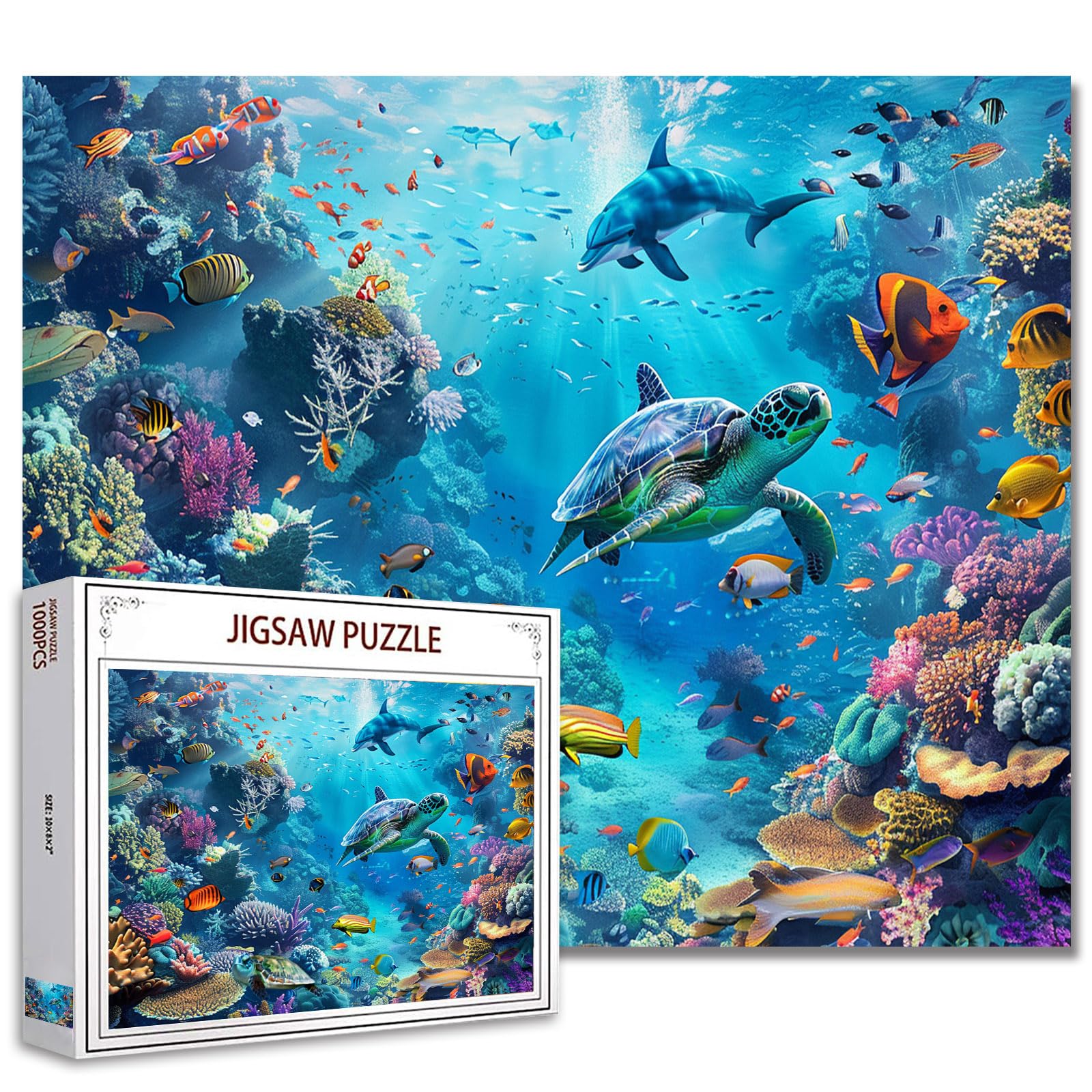 Tucocoo 1000 Piece Jigsaw Puzzles for Adults Ocean Reef Scene Jigsaw Puzzle Tropical Fish and Sea Turtles 1000 Pieces Puzzles for Challenging Family Activity Game Colorful DIY Puzzle Wall Decor Gifts
