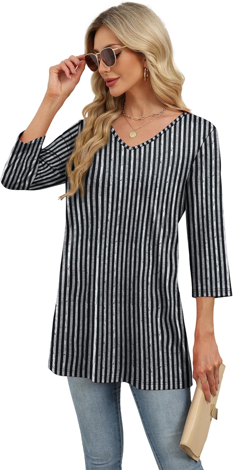OFEEFAN 3/4 Length Sleeve Womens Tops Dressy Casual Plus Size Tunics to Wear with Leggings - Image 4