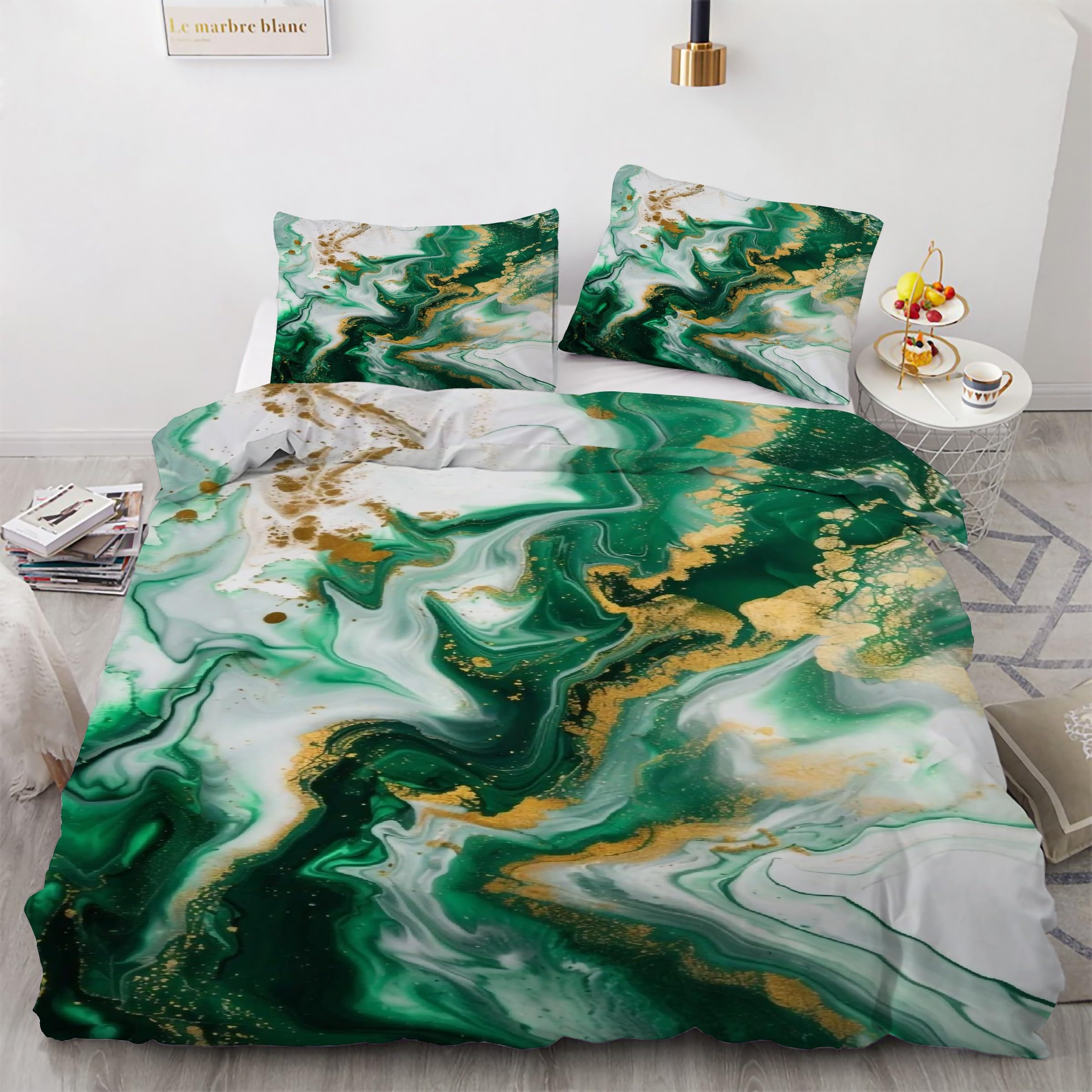 Housse de couette 240x260 marbre avec taies d'oreiller en microfibre pour grand lit double