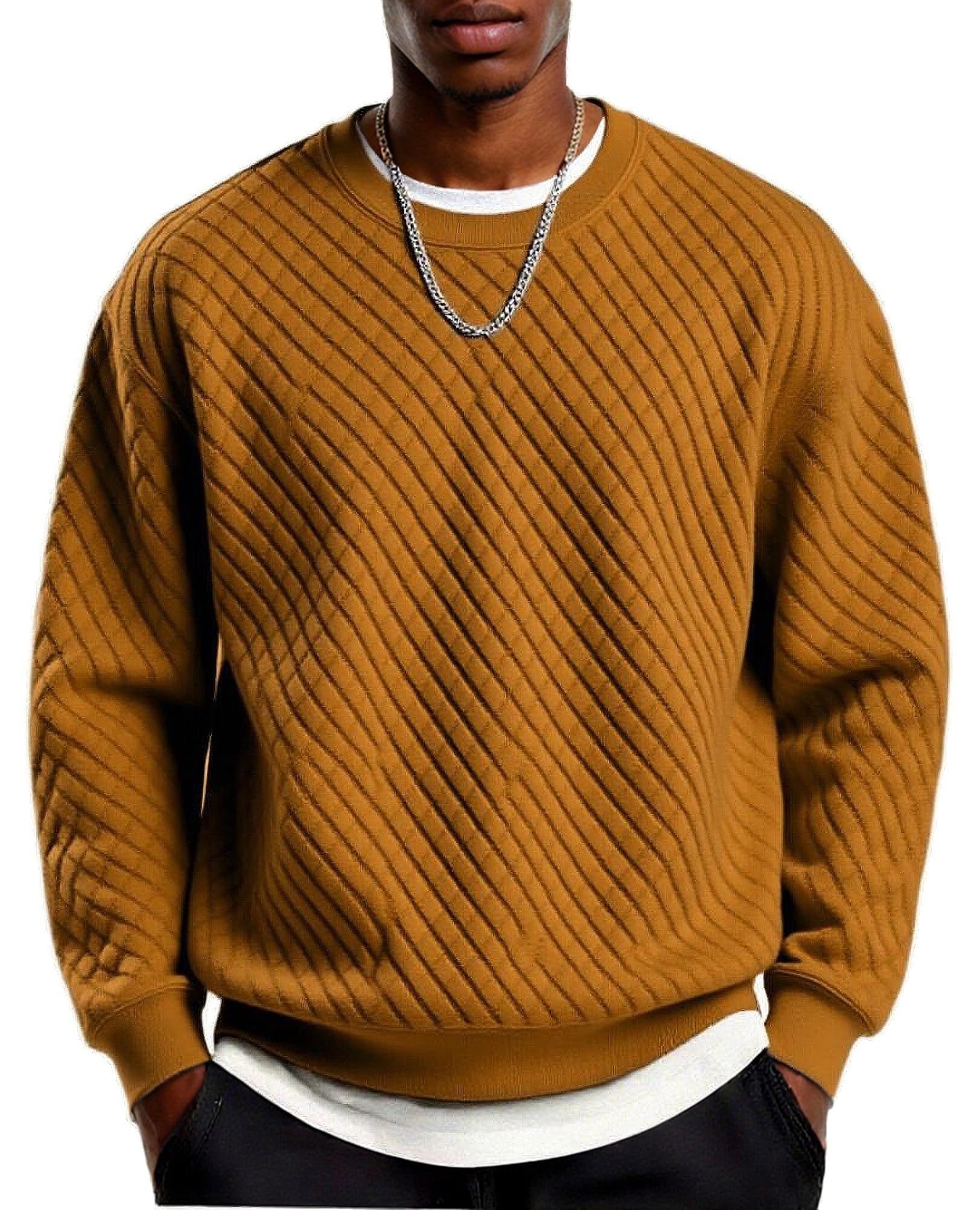 COOFANDY Felpa girocollo da uomo con texture geometrica casual a maniche lunghe felpe pullover alla moda