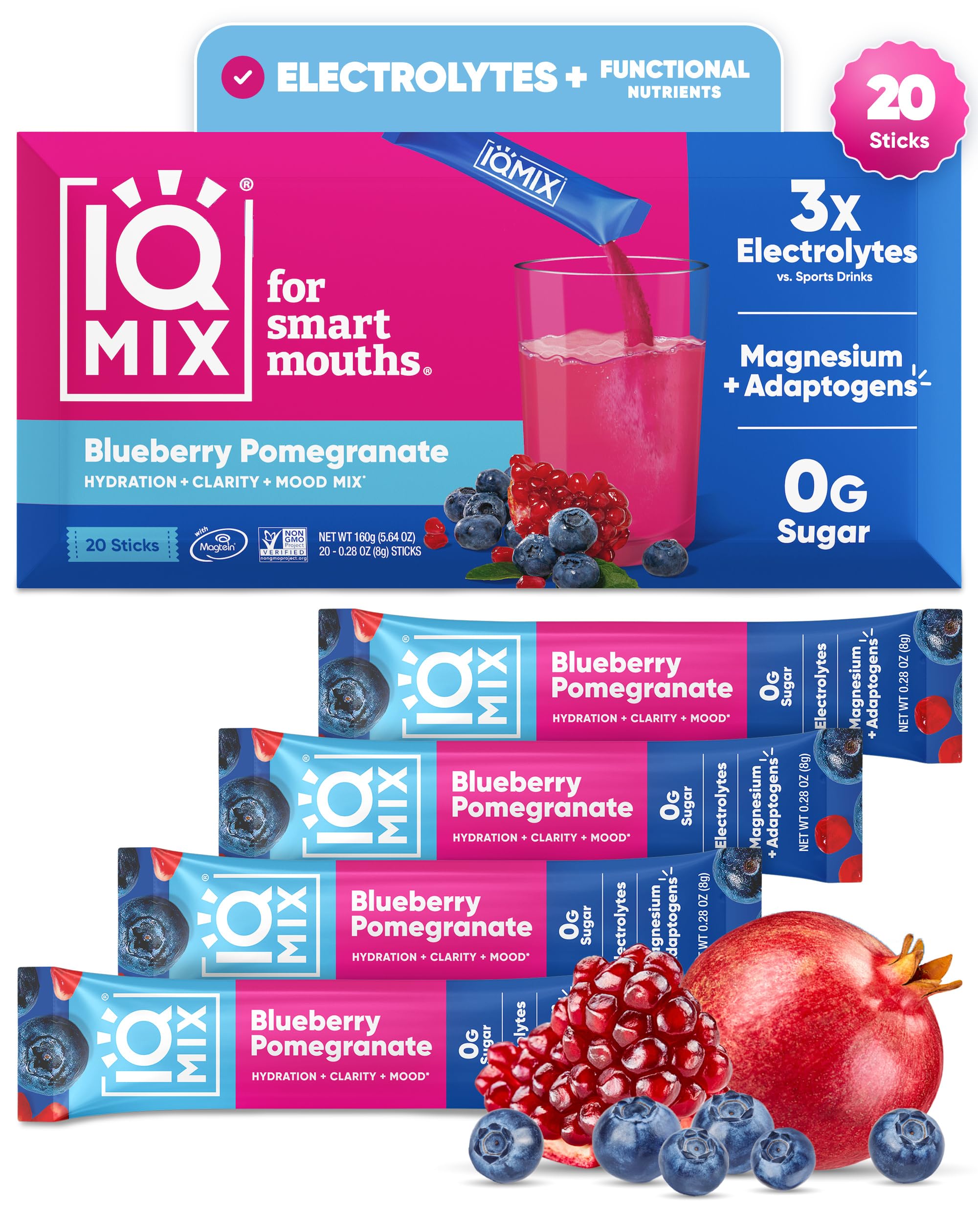 IQMIX Sugar Free Electrolytes Powder Packets, Blueberry Pomegranate 20ct