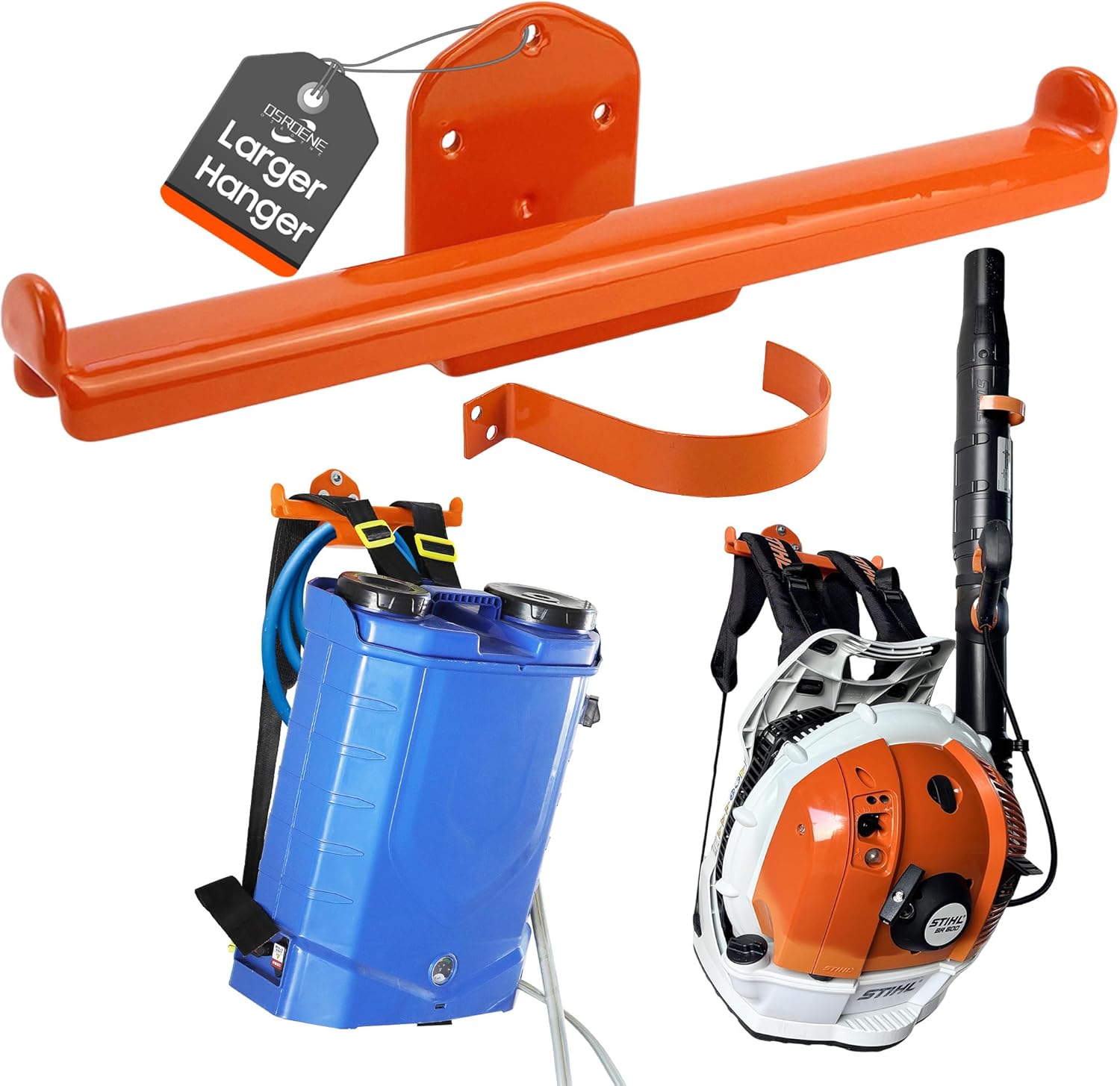 Backpack Leaf Blower Hanger Larger with Tube Hook, 1 Pack Bigger Backpack Sprayer Wall Mount, Heary Duty Chainsaw Wall Mount Rack Accessories Garage Organization Storage