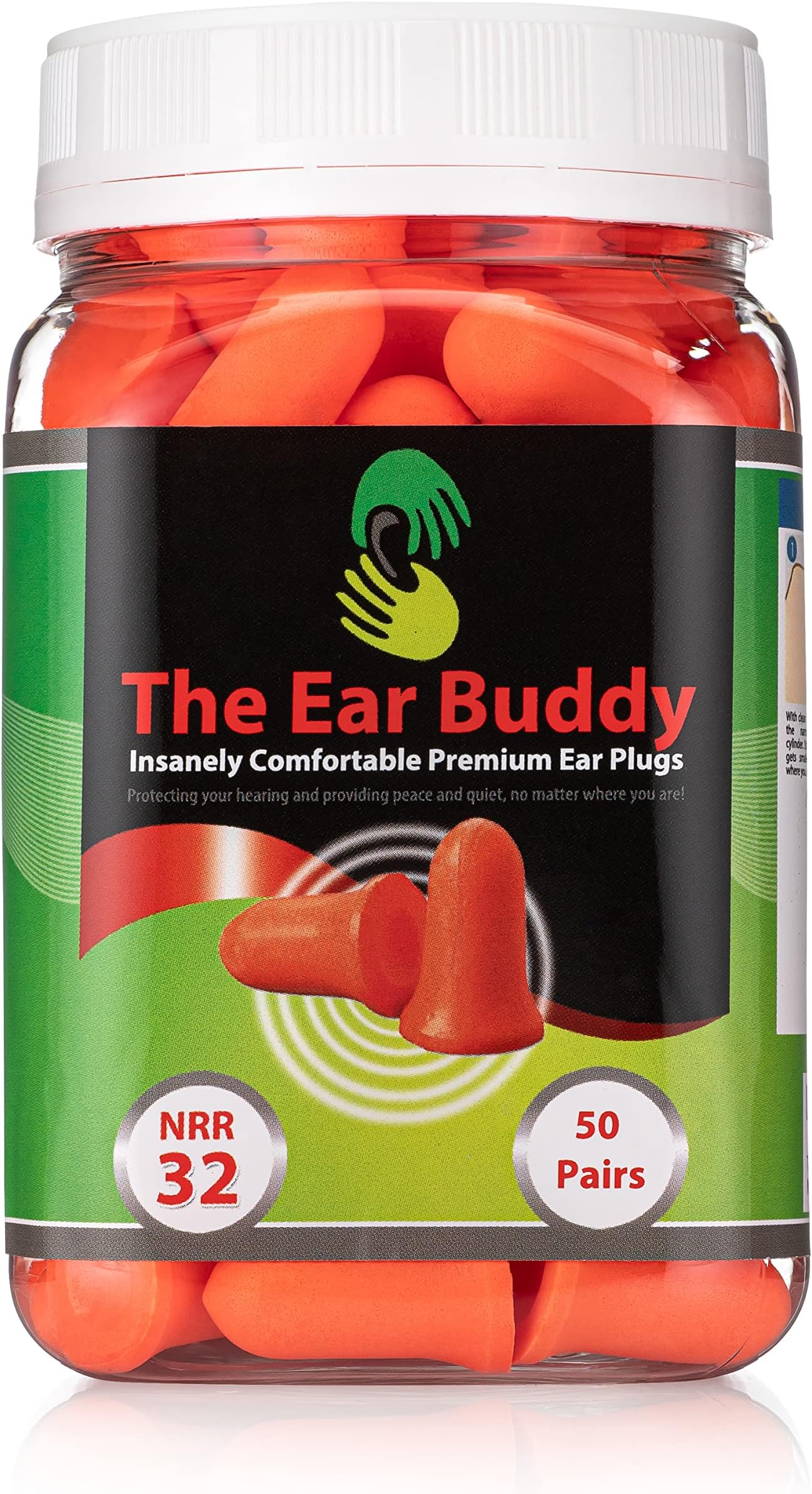 The Ear Buddy Premium Soft Foam Ear Plugs for Sleeping Noise Cancelling, Hearing Protection Earplugs for Shooting Range, Concerts, Work & Travel, Noise Reduction Rating 32 Decibels, 50 Pairs