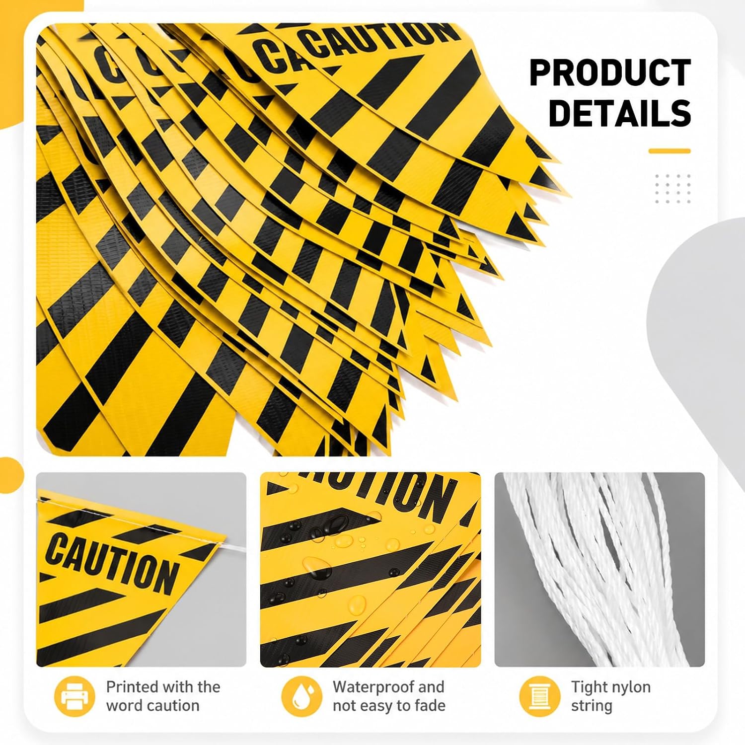 Caution Pennant Banner Flag, 102 Ft/ 45 Pcs Pennant Safety Flags Perimeter Warning Flag Banner Line String Warn of Rooftop, Hazardous Areas, Traffic Control, Construction Sites, 10 x 7‘'