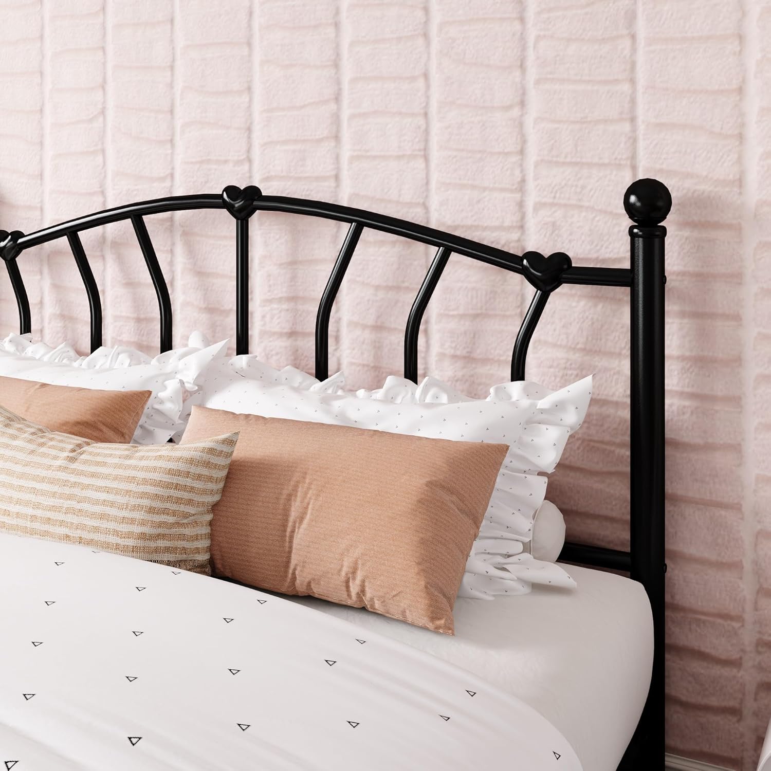 Allewie 14 Inch Queen Size Metal Platform Bed Frame with Heart-Shaped Headboard and Footboard/Iron-Art Mattress Foundation/Under Bed Storage/No Box Spring Needed/Easy Assembly/Noise-Free/Black