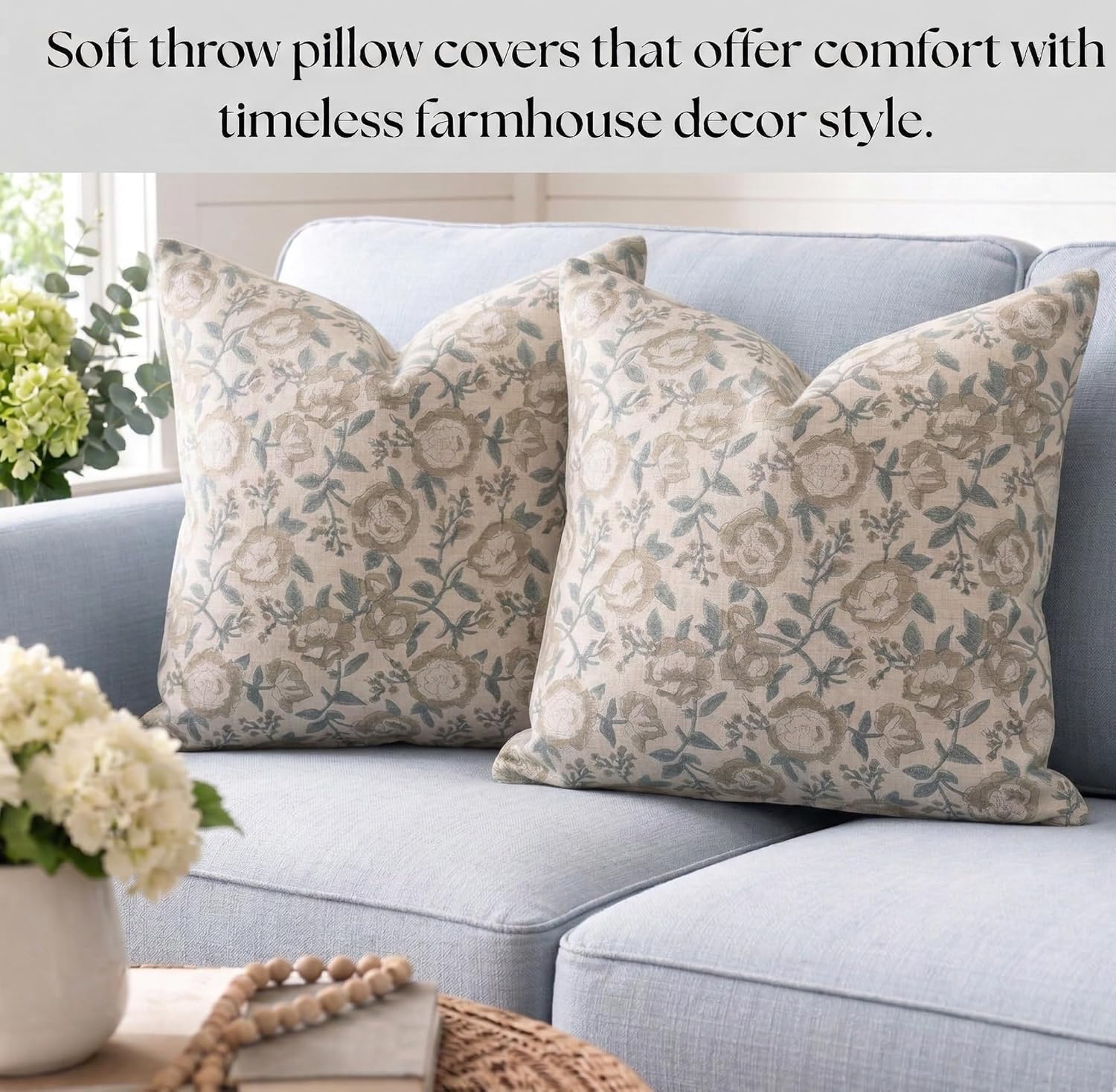 Linen Throw Pillow Covers 20x20 inch sage Green Spring Decorative Pillow Covers for Living Room, Bedroom