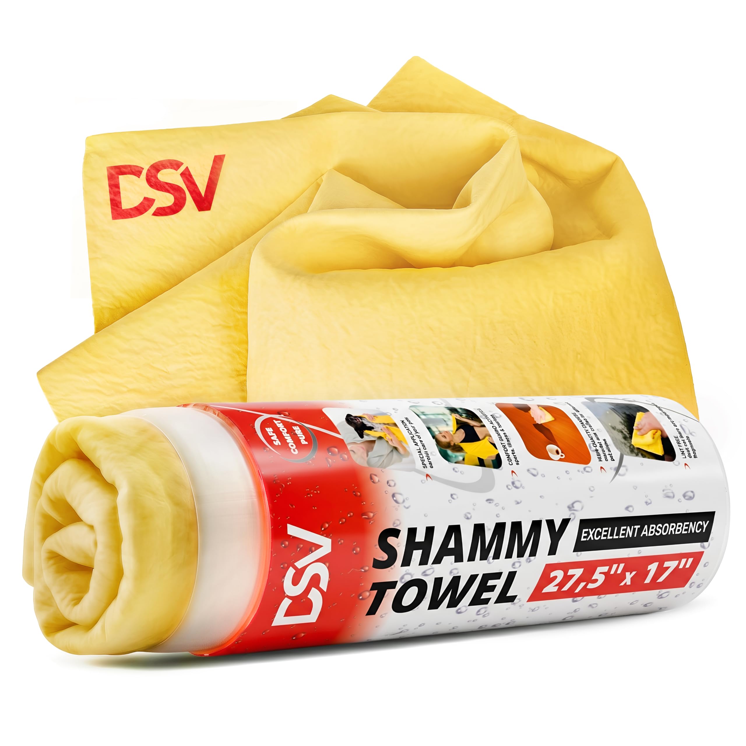 DSV Standard Premium Autopflege Handtuch, Trocknung Super Saugfähiges Fensterleder Tuch für Autowäsche, Flecken- & Kratz- & Fusselfreier Glanz - 27,5 x 43,2 cm, 1 Packung