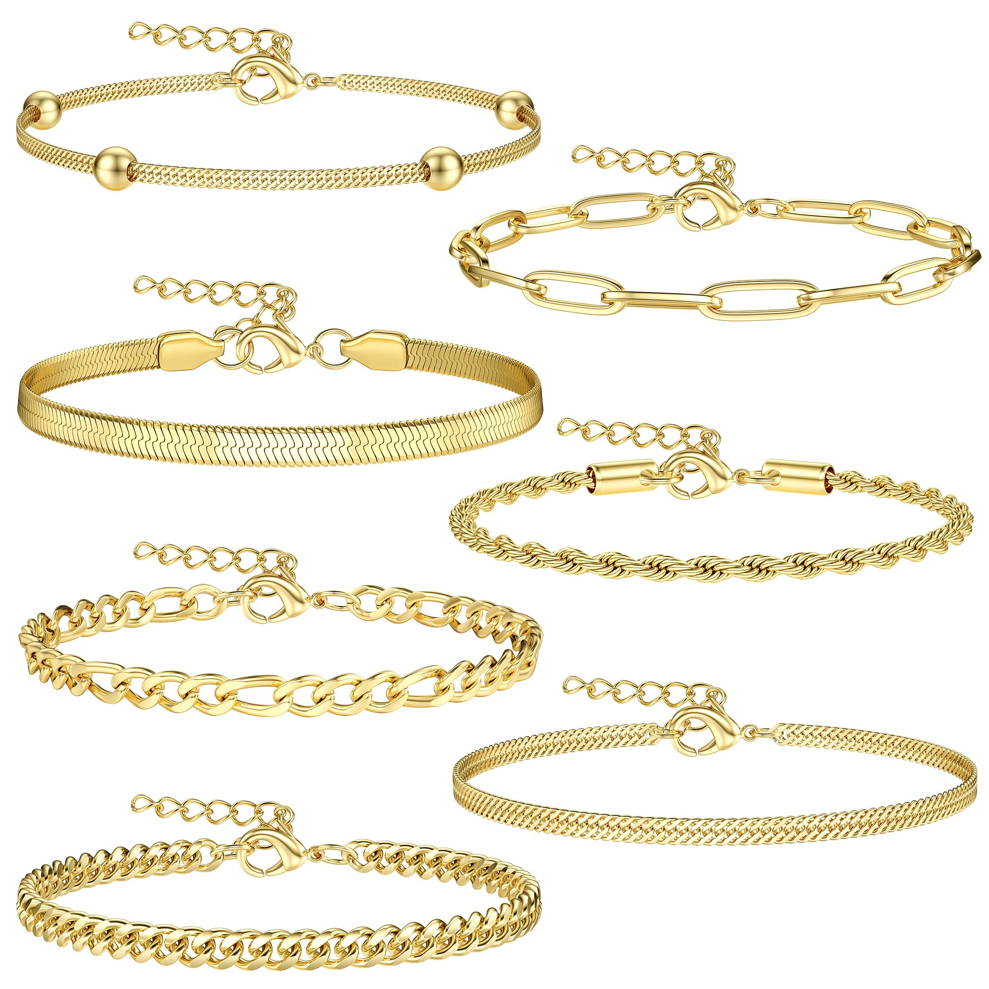 Dochais 5-7 Gold Bracelet For Women, 18k Gold Bracelet, Cubic Zirconia Gold Bracelet, Chain Bracelet Bracelet For Women Fashion Jewelry Set