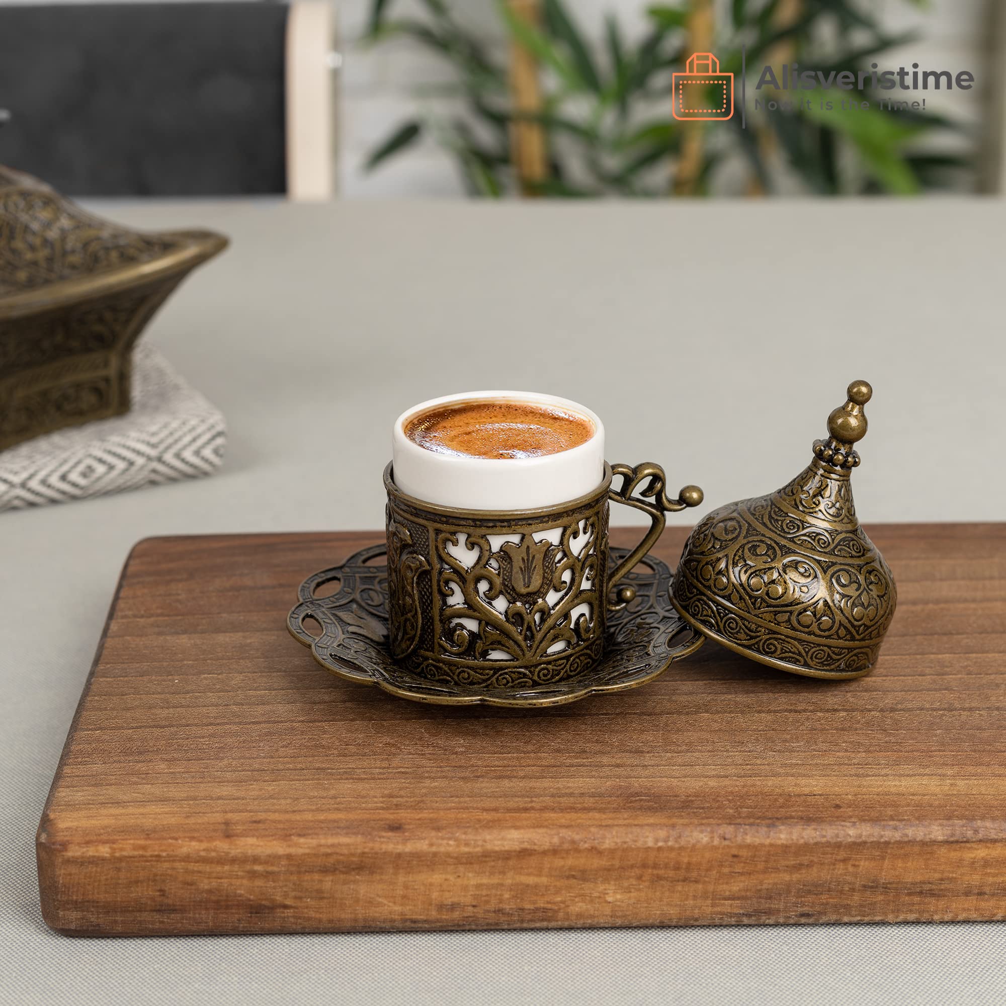 Alisveristime Lale Türkisches Kaffeeservice mit 6 Tassen und Tablett (Autentic Green)