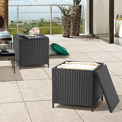 Miniatura 8 de Verano Garden Juego de 2 mesas auxiliares de mimbre para exteriores, mesa auxiliar de mimbre de mimbre de almacenamiento pequeña, mesa de centro