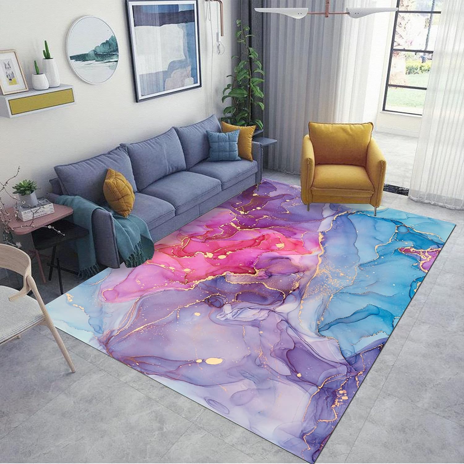 Modern 3D Abstract Marble Texture Area Rugs - Non-Slip Durable For Living Room, Bedroom, Nursery, Kids Room - 100 X 120 Cm -8Y8W8B2O6F