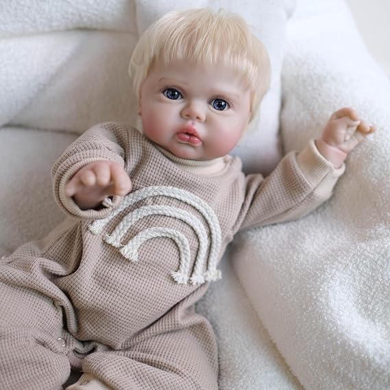 iCradle Eyes Opened Cute Real Life Reborn Baby Doll 19 inch 48 cm Vinyl Cloth Body Realistic Newborn Todddler Posable Weighted Doll Toy for Ages 3+
