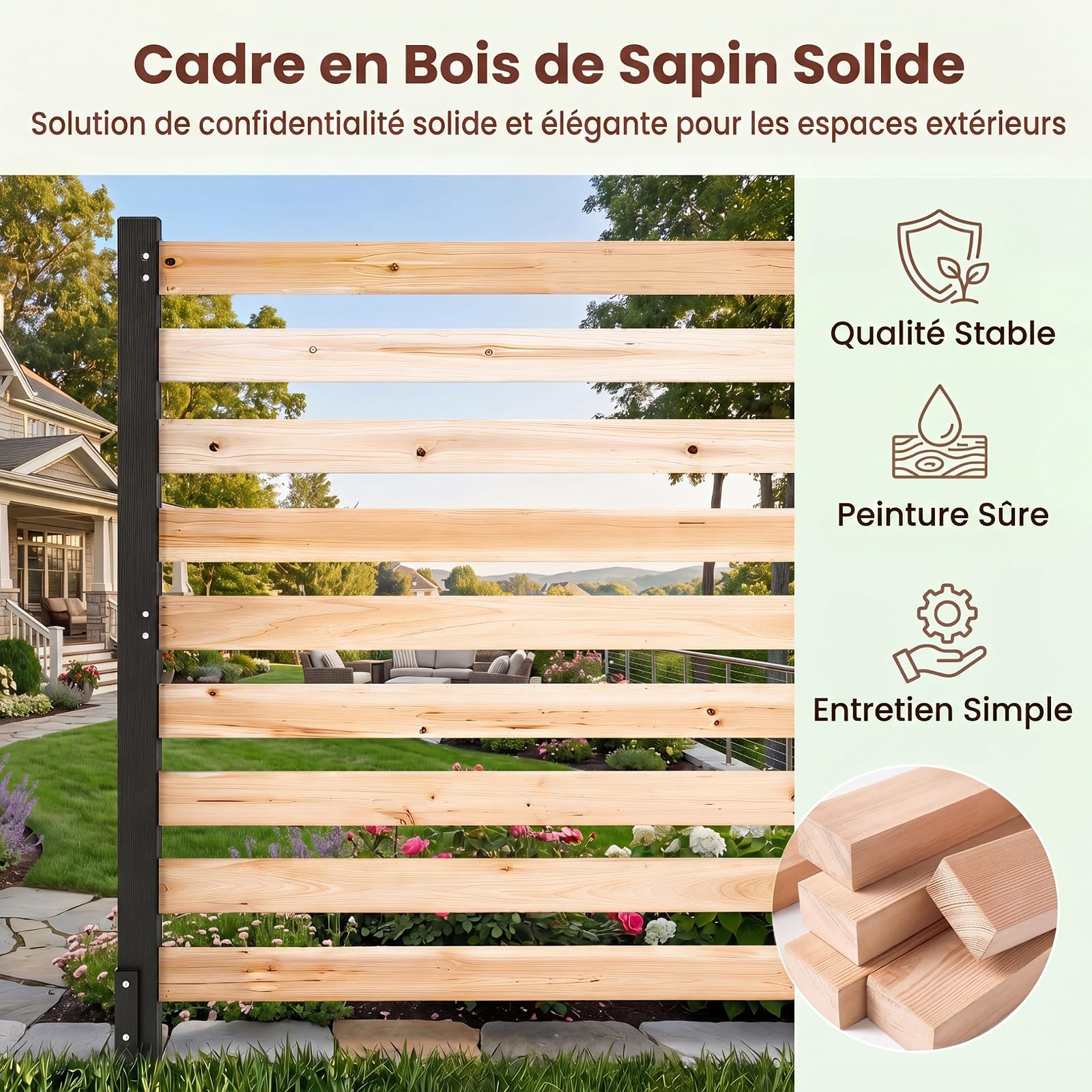 GYMAX 3 Pièces Panneau Brise Vue Exterieur en Bois, 98 x 107 cm