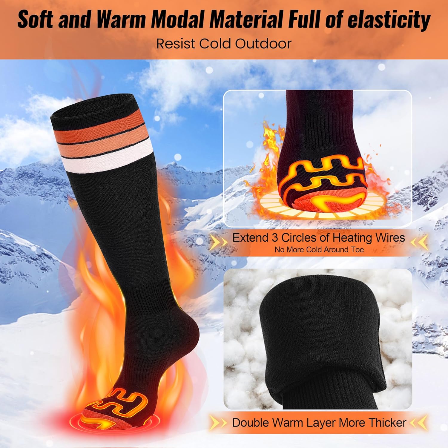 2024 Upgraded Heated Socks for Men Women with APP Remote Control & 7.4V 22.2WH,6000mAh Up to17H Rechargeable Heated Ski Sock 5 Levels Temperature for Winter Outdoor Camping Hiking Skiing OR M1
