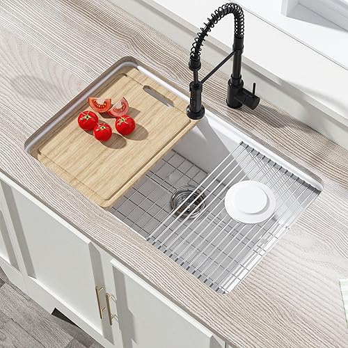 Miniatura 11 de Fregadero de barra de montaje inferior blanco de 18 pulgadas - Fregadero de cocina pequeño de montaje superior empotrable de 18"x18"x9", montaje