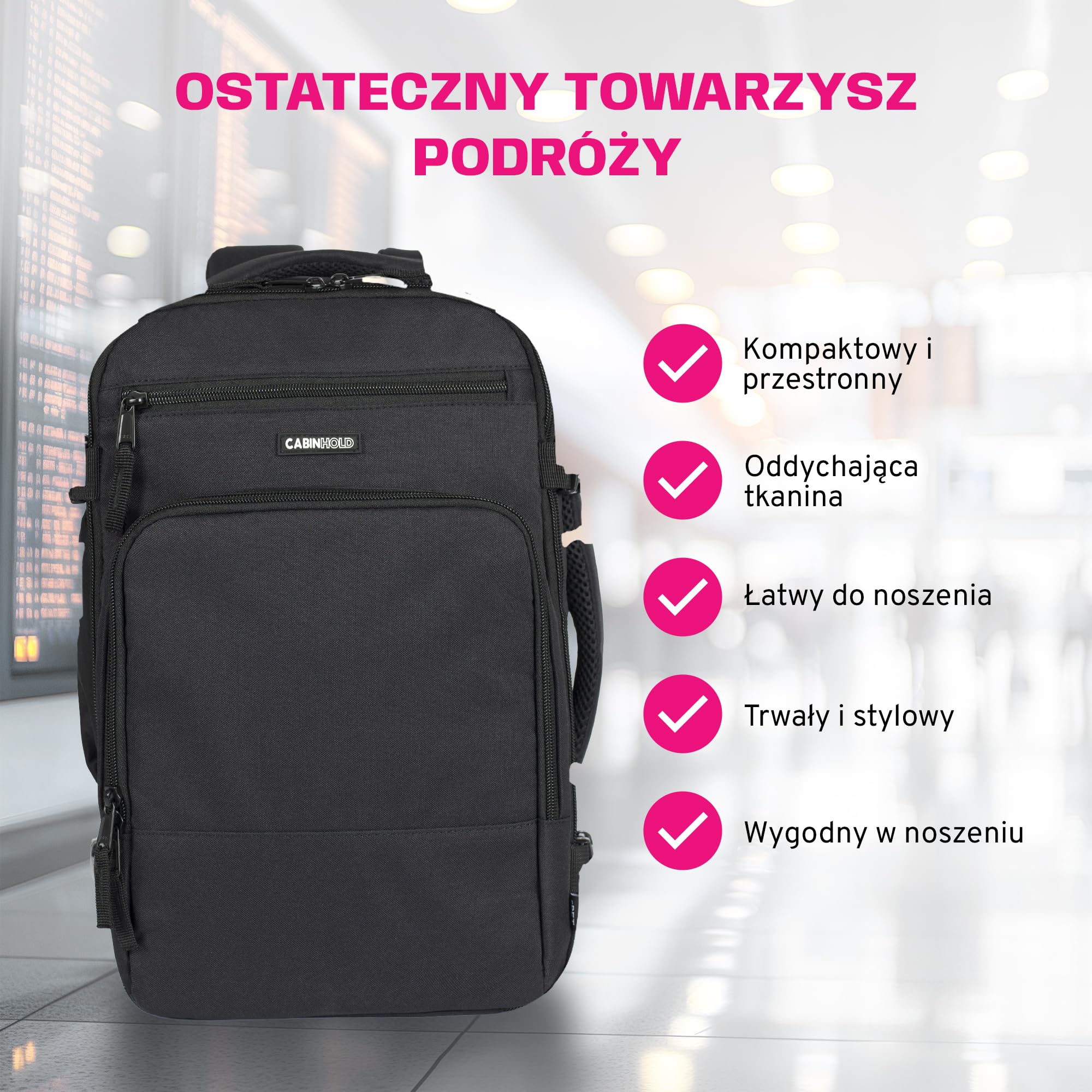Berlin 20L 45x20x25 cm Lekki Plecak Podróżny – Zatwierdzony jako Bagaż Kabinowy Ryanair & EasyJet, Wodoodporny Poliester Oxford 600D, Bezpieczne Klipsy Kompresyjne