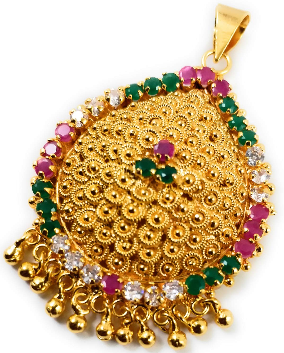1 Gram Micro Gold Plated Fashion Jewellery South Indian Traditional Ruby Emerald AD Handcrafted Changeable Pendant Dollar for Women & Girls