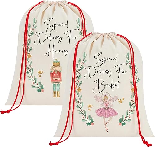 Saco de Navidad con cordón personalizado, bolsa de regalo de Navidad personalizada de Papá Noel (1)
