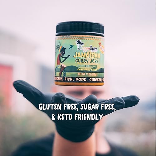 Miniatura 5 de REGGAE SPICE Condimento Jamaicano Curry Jerk Auténtica Salsa de adobo húmedo  Perfecto para carne de res, cerdo, pollo, mariscos y verduras  11