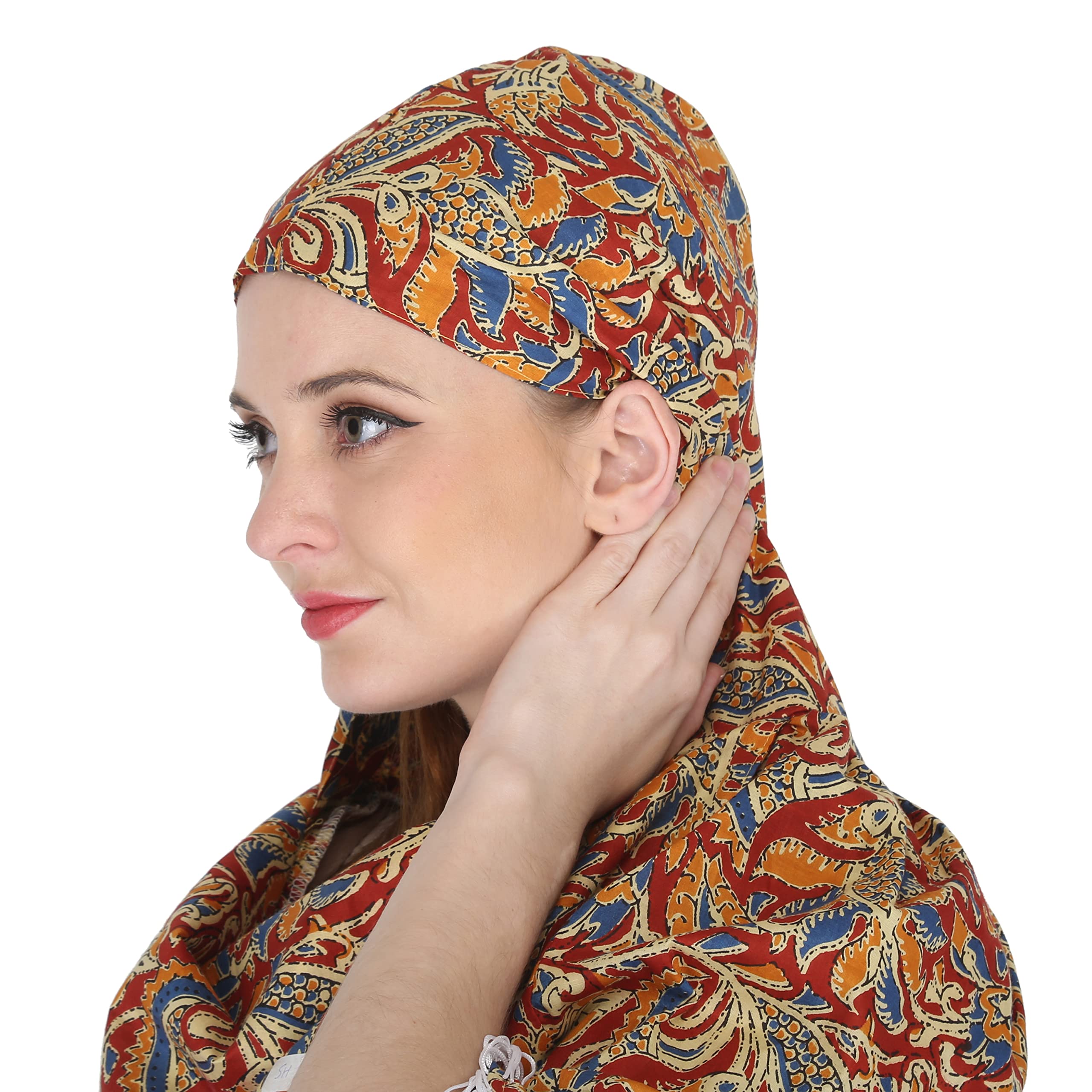Women Sun Coat Scarf Face Cap Head Cover With Double Layer Mask Jaipuri Sanganeri Cotton Printed Stole For All Ladies and Girls-image-5