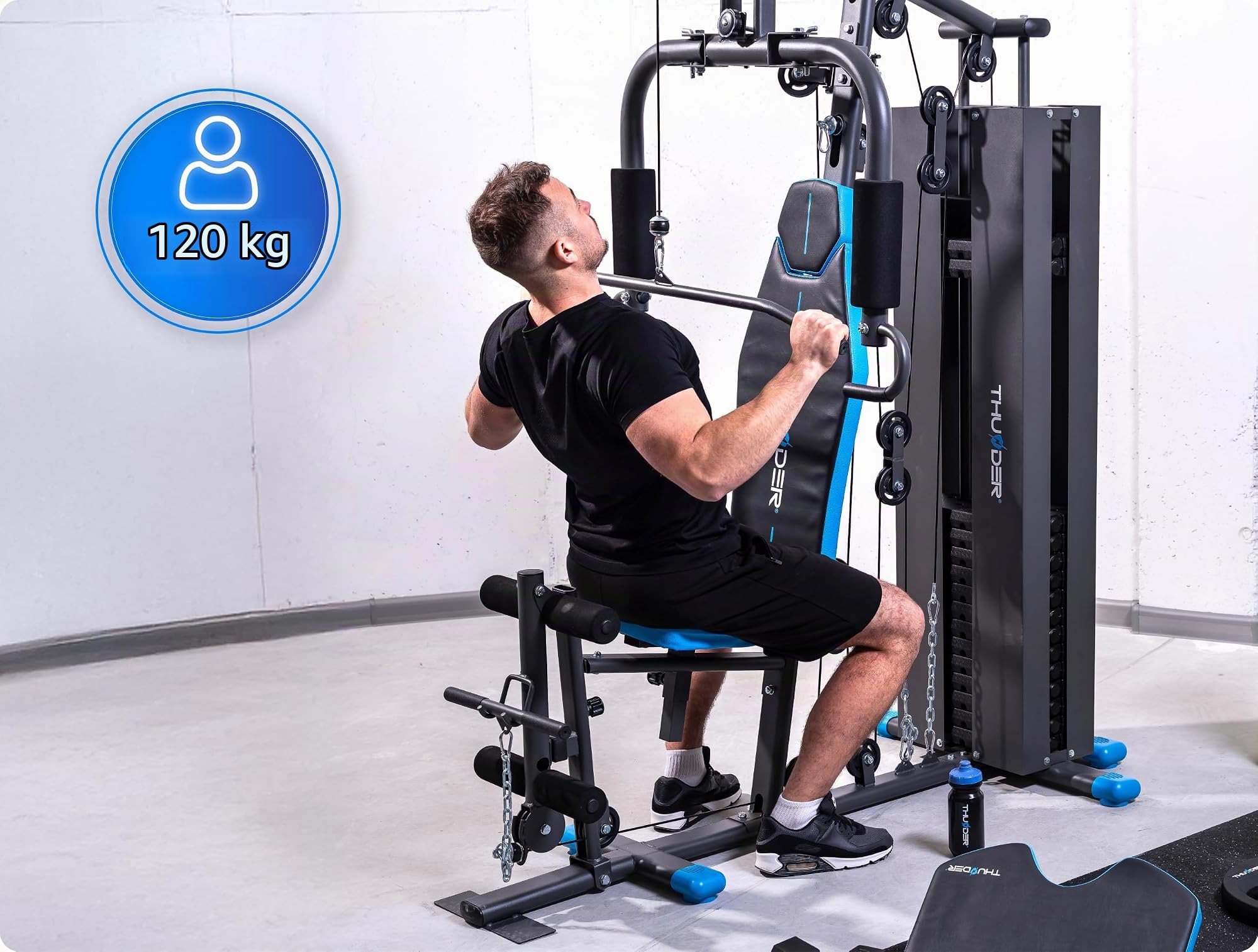 THUNDER Station de Musculation Multifonctionnelle Home Gym Station de Fitness avec Système de Poulie & Entraînement pour Le Développement Musculaire