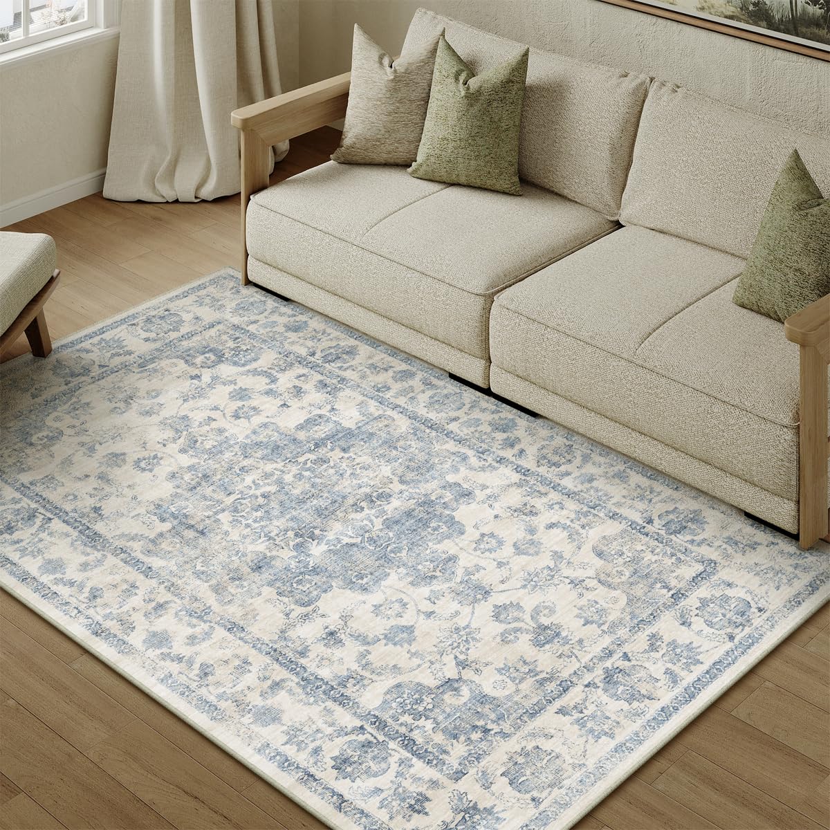 4x5 Blue Neutral Area Rug