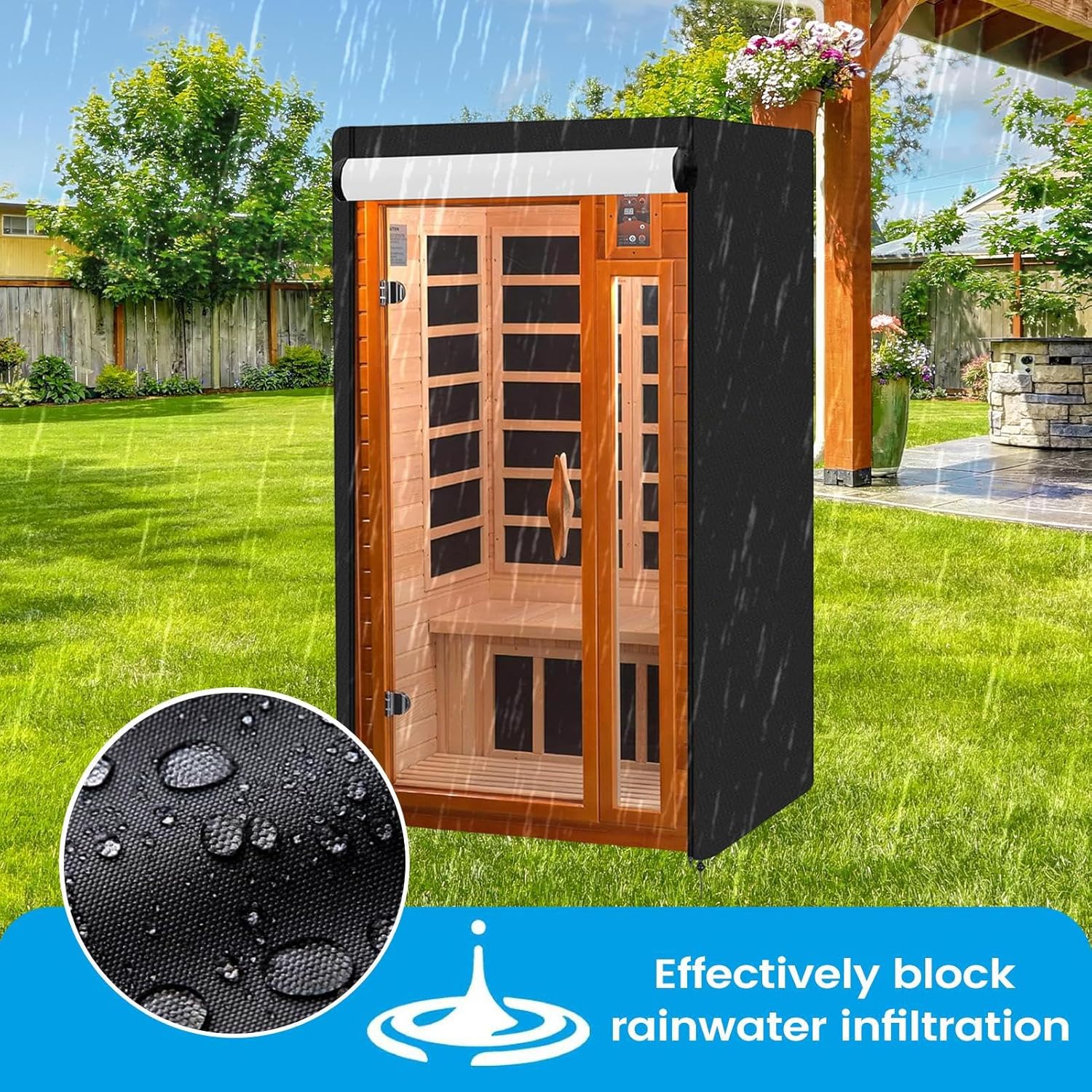 Portable Sauna Room Cover, Heavy Duty Outdoor Protector, Weather Resistant Sauna Shield with Secure Fit, Multi Purpose Accessory, Easy Installation, Home Patio Backyard Poolside Courtyard Garden
