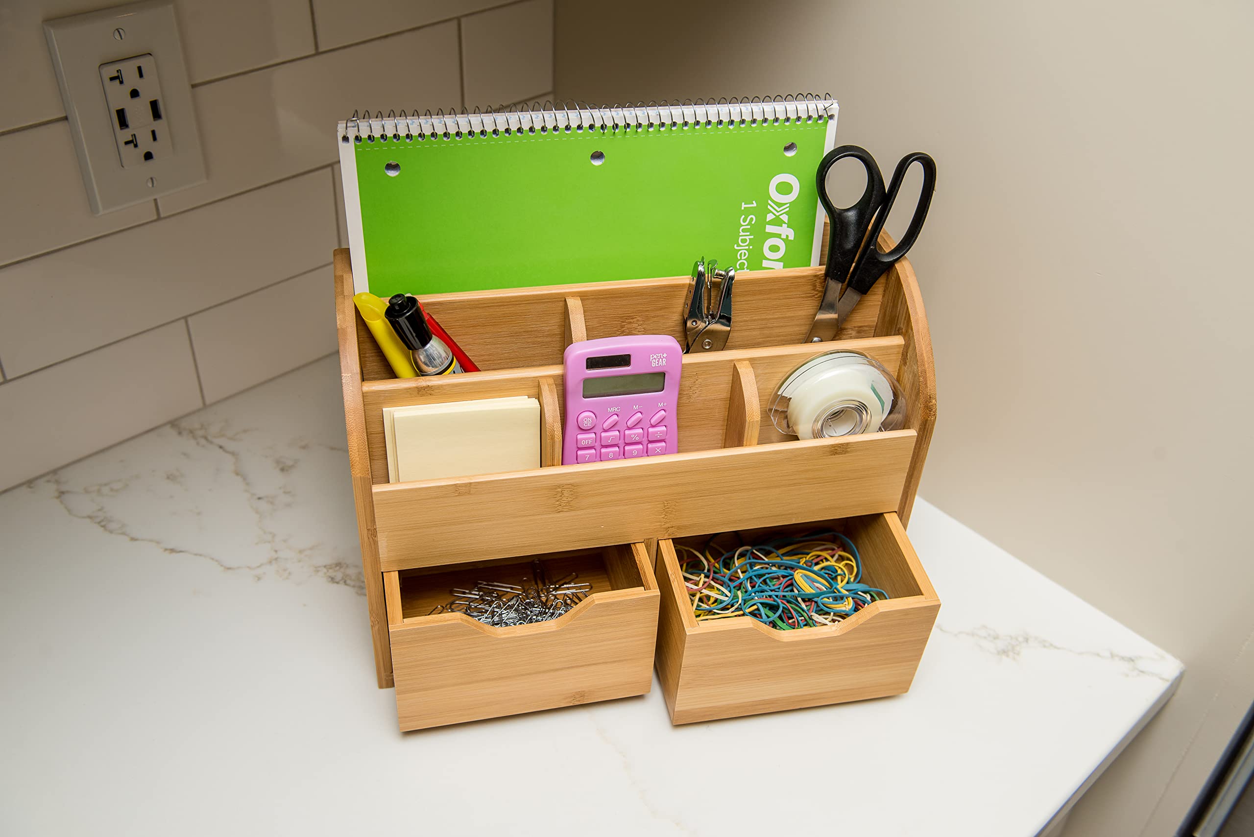 Lipper International 809 Schreibtisch-Organizer aus Bambusholz, platzsparend, 33 x 25,4 x 14 cm