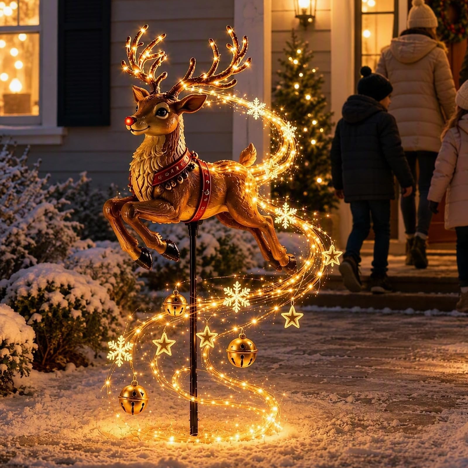 2026 New Santa’s Flying Sleigh Gift Cascade, Solar Christmas Garden Light