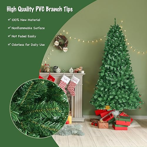 Miniatura 5 de GOFLAME Árbol de Navidad artificial de 6 pies, árbol de Navidad preiluminado, 9 modos de iluminación con 845 puntas de ramas de PVC y 350 luces LED
