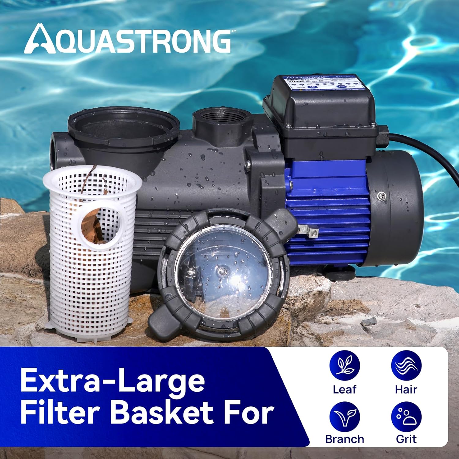 AQUASTRONG Above Ground Pool Pump 115v High Flow 1.25&1.5''adapter Powerful Self Primming Swimming Pool Pumps with Filter Basket,4332GPH 3/4 HP with Timer