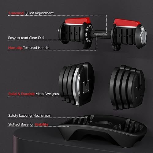 Miniatura 7 de Yaheetech Juego de mancuernas ajustables de 284052.590 libras, mancuernas ajustables de ajuste rápido, juego de pesas con mango antideslizante y