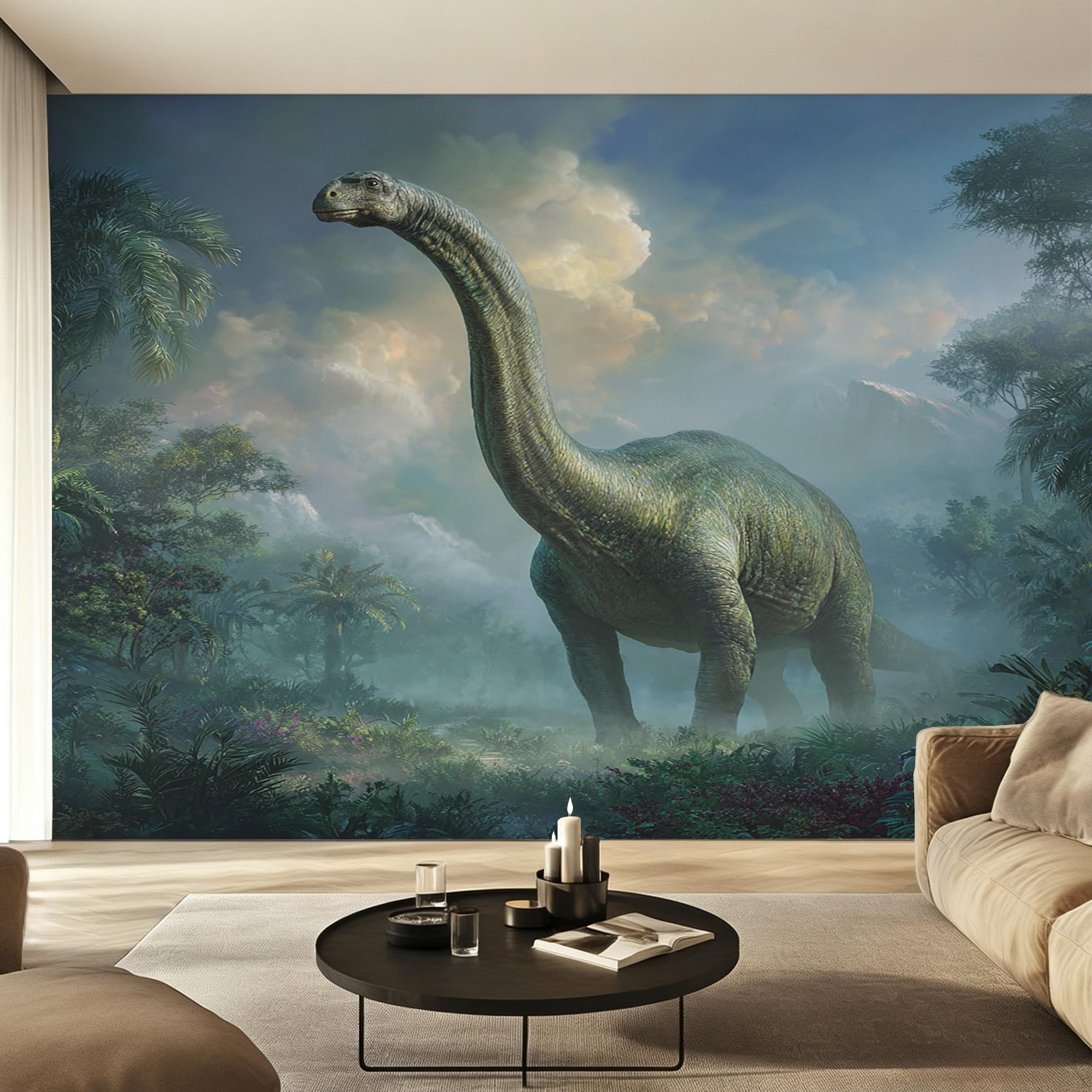 Papier peint dinosaure panoramique 400x280cm fresque murale animaux sauvages