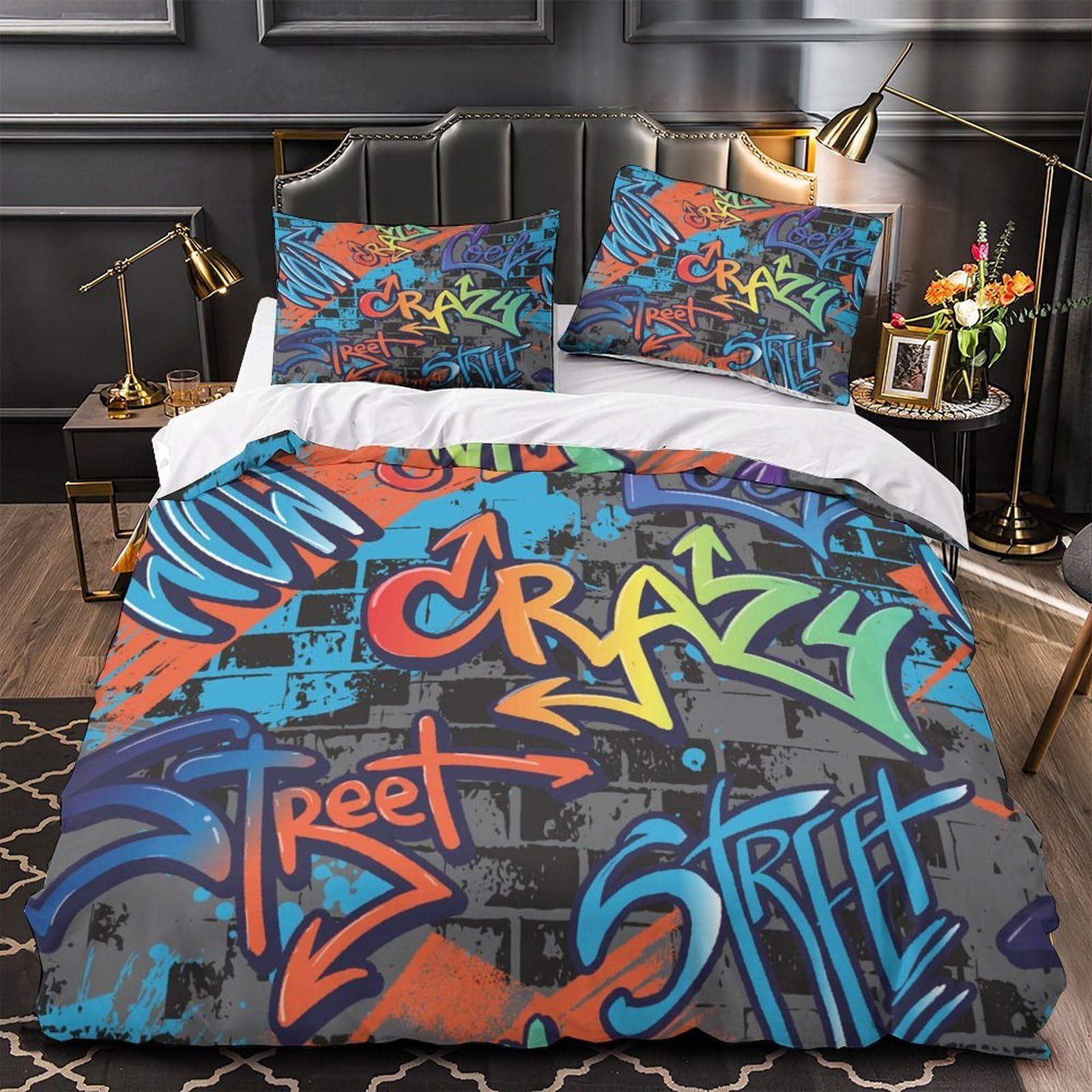 Parure de lit graffiti 140x200 pour enfant en microfibre ultra douce